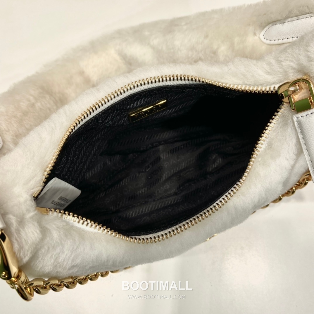 Prada Goat Fur Hobo Bag with Chain Strap and Fur Handle 프라다 고트 퍼 체인 스트랩 퍼 호보백 1BC204 23cm 8