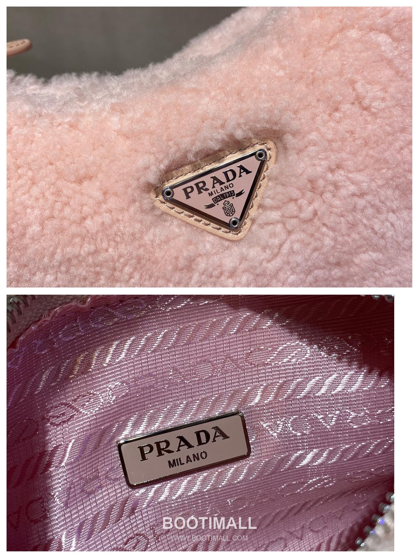 Prada Goat Fur Hobo Bag with Soft Texture and Zip Detail 프라다 고트 퍼 소프트 텍스처 지퍼 호보백 NE515 23cm 9