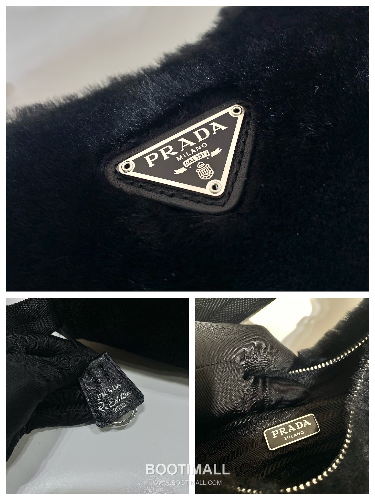 Prada Goat Fur Hobo Bag with Soft Texture and Zip Detail 프라다 고트 퍼 소프트 텍스처 지퍼 호보백 NE515 23cm 9