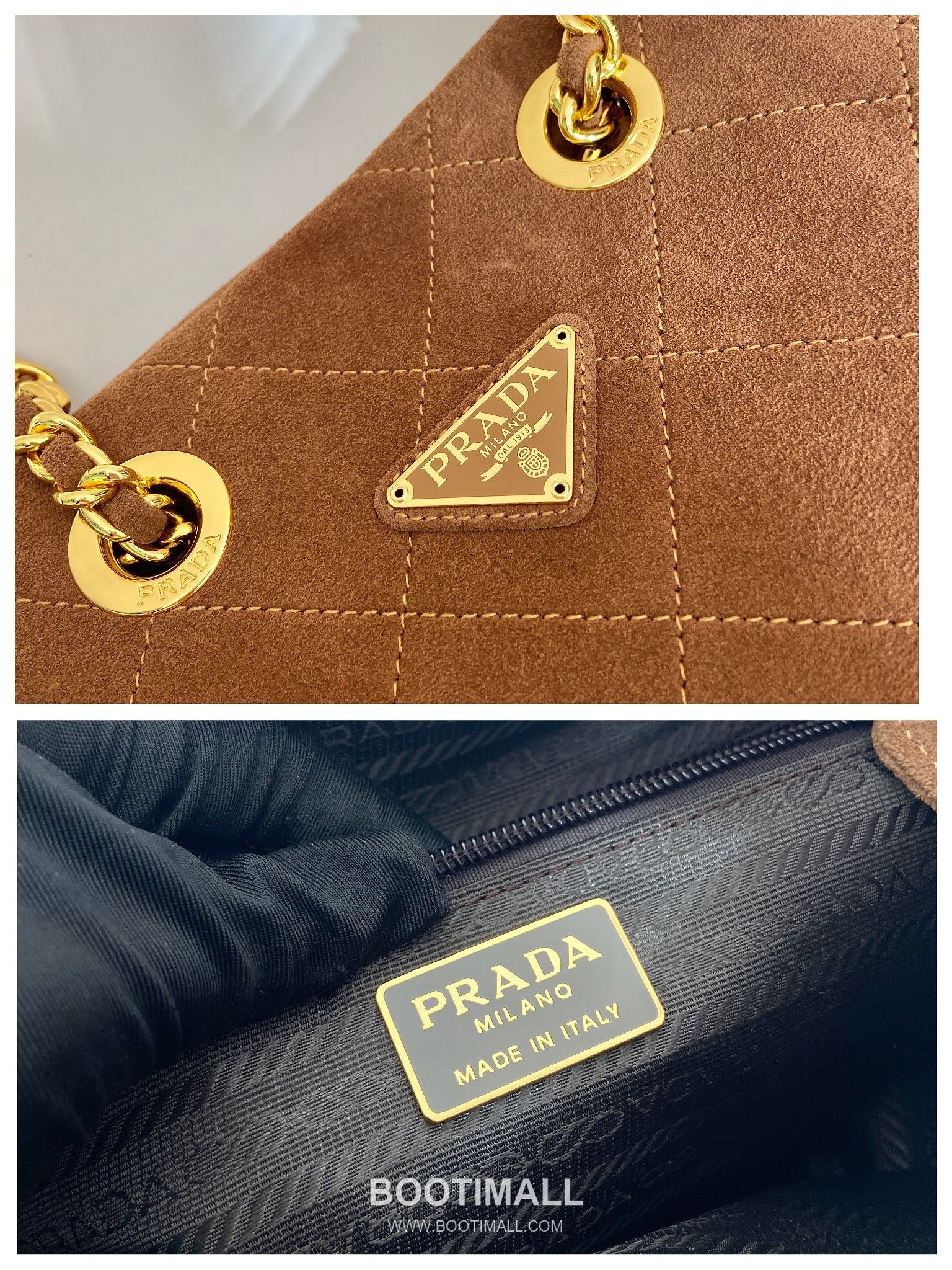 Prada Suede Leather Quilted Hobo Bag with Chain Strap and Drawstring Closure 프라다 스웨이드 가죽 퀼팅 체인 스트랩 드로스트링 호보백 1BD602 24cm 9