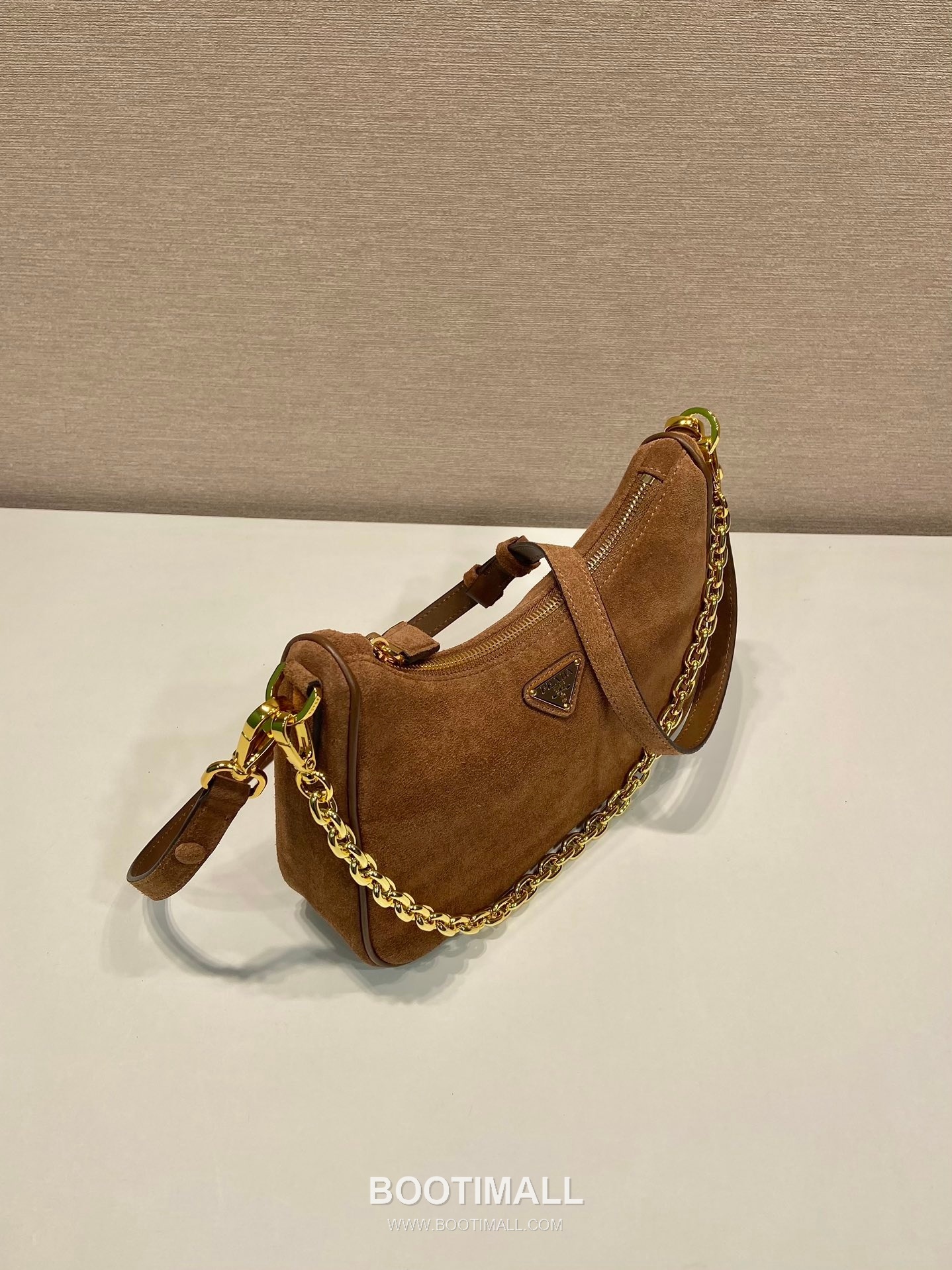 Prada Suede Calfskin Leather Hobo Bag with Chain Strap and Adjustable Shoulder Strap 프라다 스웨이드 카프스킨 체인 스트랩 조절 숄더 호보백 1BC204B 23cm 3