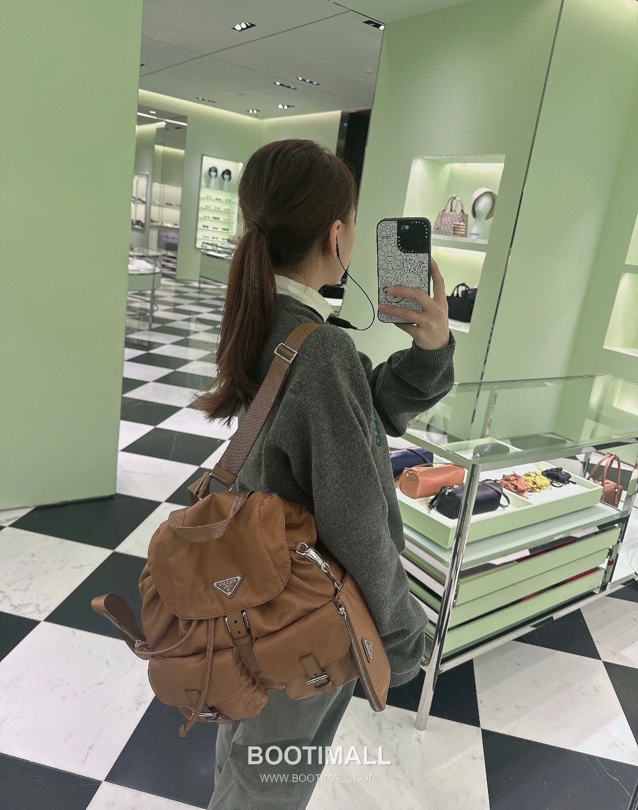 Prada Nylon Backpack with Saffiano Leather Trim and Detachable Pouch 프라다 나일론 사피아노 트림 탈부착 파우치 백팩 1BZ811 30cm 11