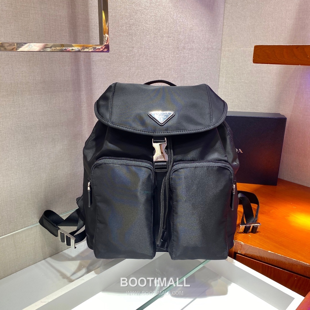 Prada Nylon Backpack with Flap Buckle and Front Pocket Detail 프라다 나일론 플랩 버클 프론트 포켓 백팩 1BZ005A 30cm 1