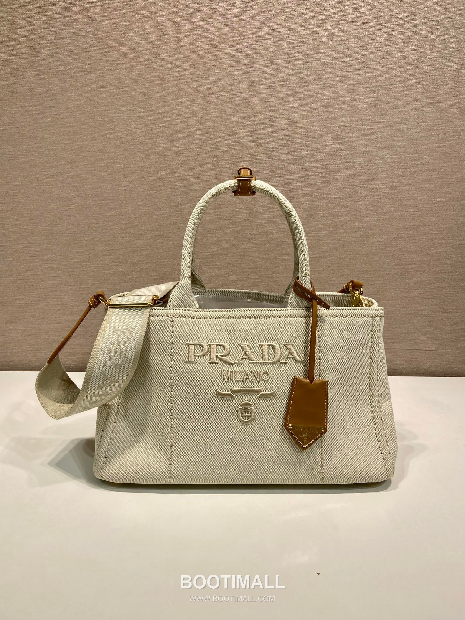 Prada Canvas Tote Bag with Leather Trim and Logo Strap 프라다 캔버스 레더 트림 로고 스트랩 토트백 1BG554 33cm 1