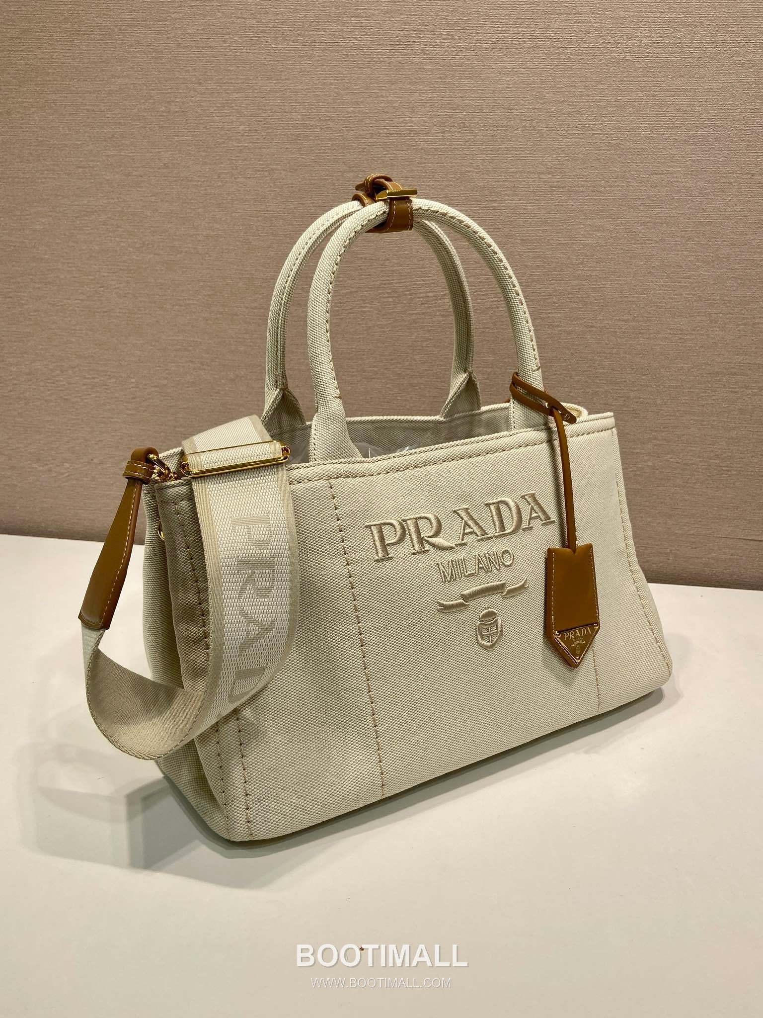 Prada Canvas Tote Bag with Leather Trim and Logo Strap 프라다 캔버스 레더 트림 로고 스트랩 토트백 1BG554 33cm 2