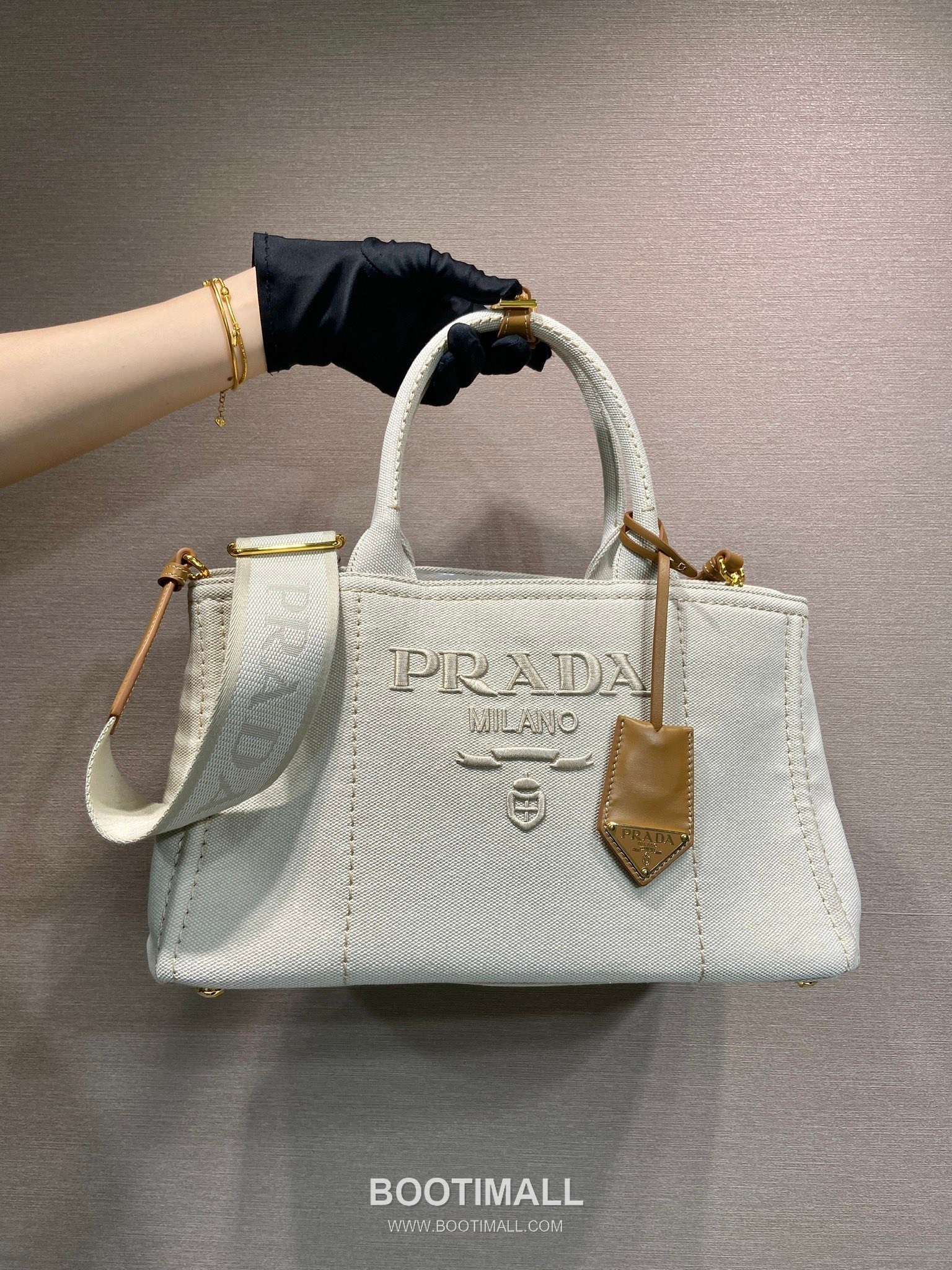 Prada Canvas Tote Bag with Leather Trim and Logo Strap 프라다 캔버스 레더 트림 로고 스트랩 토트백 1BG554 33cm 11