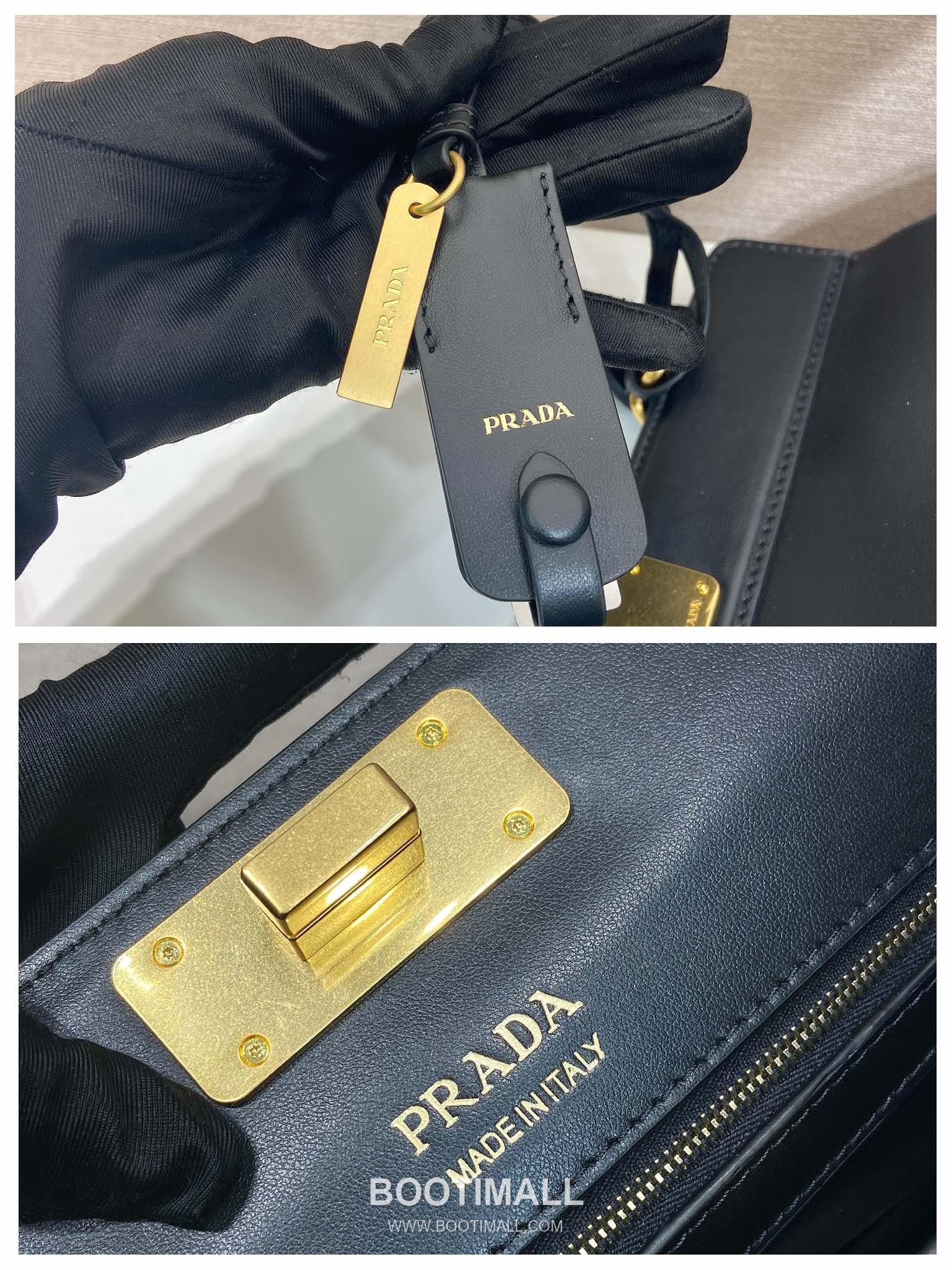 Prada Calfskin Leather Tote Bag with Front Back Pocket and Turn Lock Detail 프라다 카프스킨 가죽 앞뒤 포켓 턴락 토트백 1BG569 38cm 9