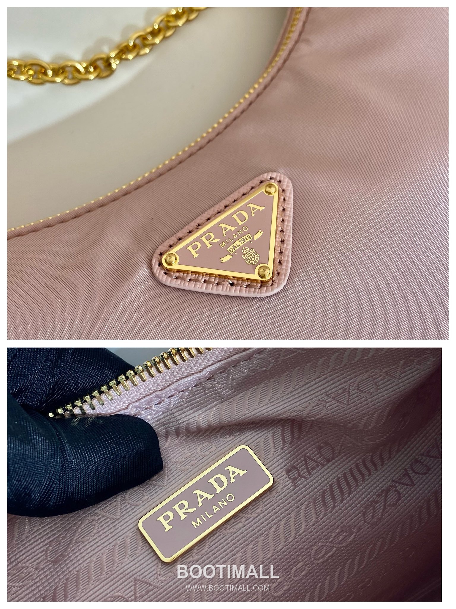Prada Nylon Chain Strap Hobo Bag with Logo Detail 프라다 나일론 체인 스트랩 호보백 1BH204 22cm 9