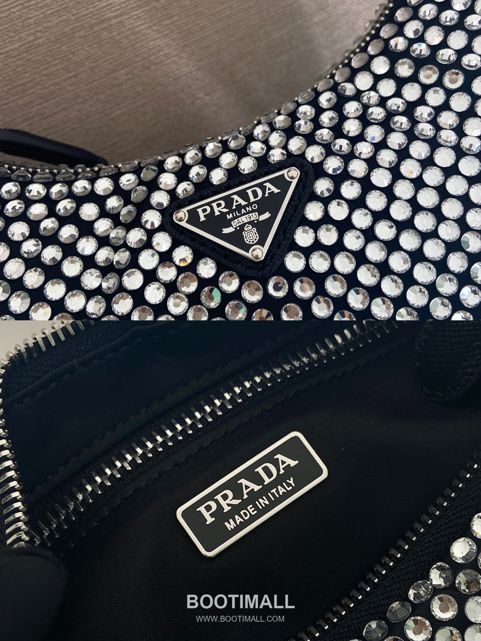 Prada Re-Edition 2005 Crystal Saffiano Leather Hobo Bag with Zip Closure 프라다 리에디션2005 크리스탈 사피아노 호보백 1N204M 22cm 9