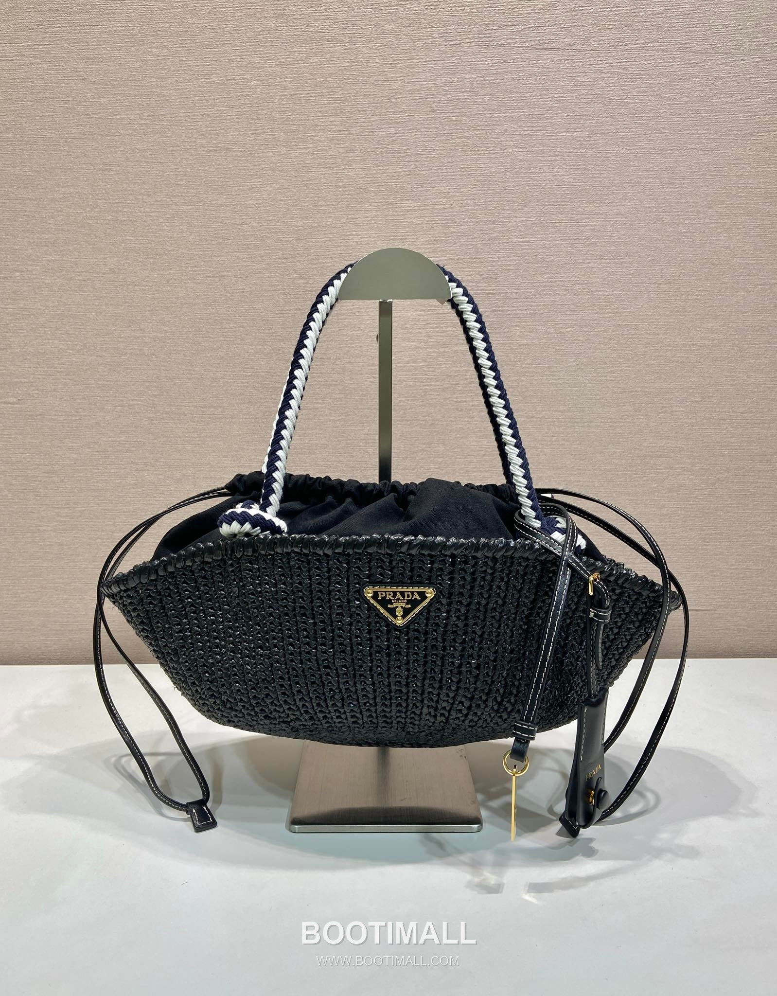 Prada Crochet Knit Basket Tote Bag with Enamel Triangle Logo and Drawstring Pouch 프라다 크로쉐 니트 삼각로고 바스켓 토트백 1BA463 25cm 1