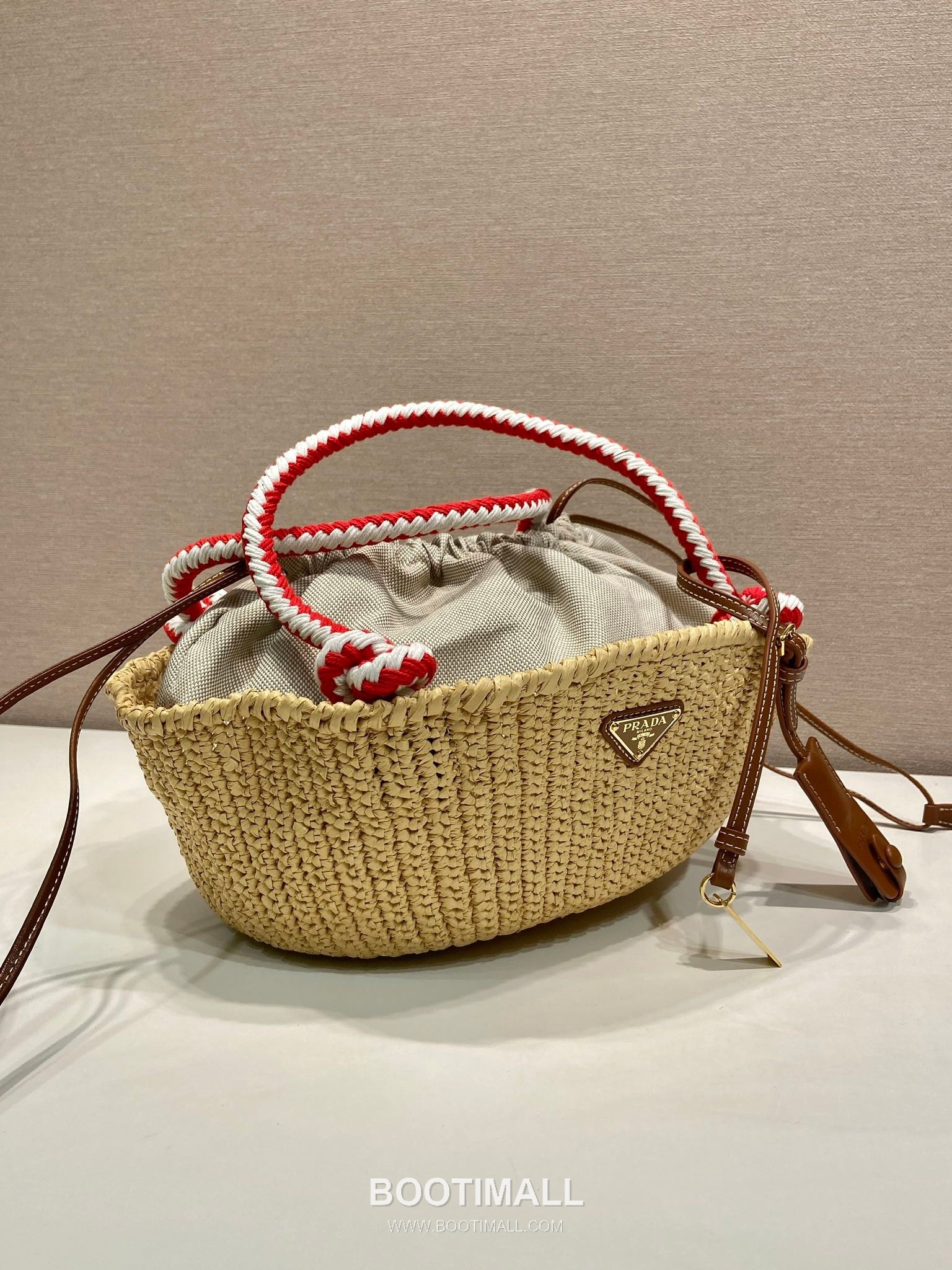 Prada Crochet Knit Basket Tote Bag with Enamel Triangle Logo and Drawstring Pouch 프라다 크로쉐 니트 삼각로고 바스켓 토트백 1BA463 25cm 4