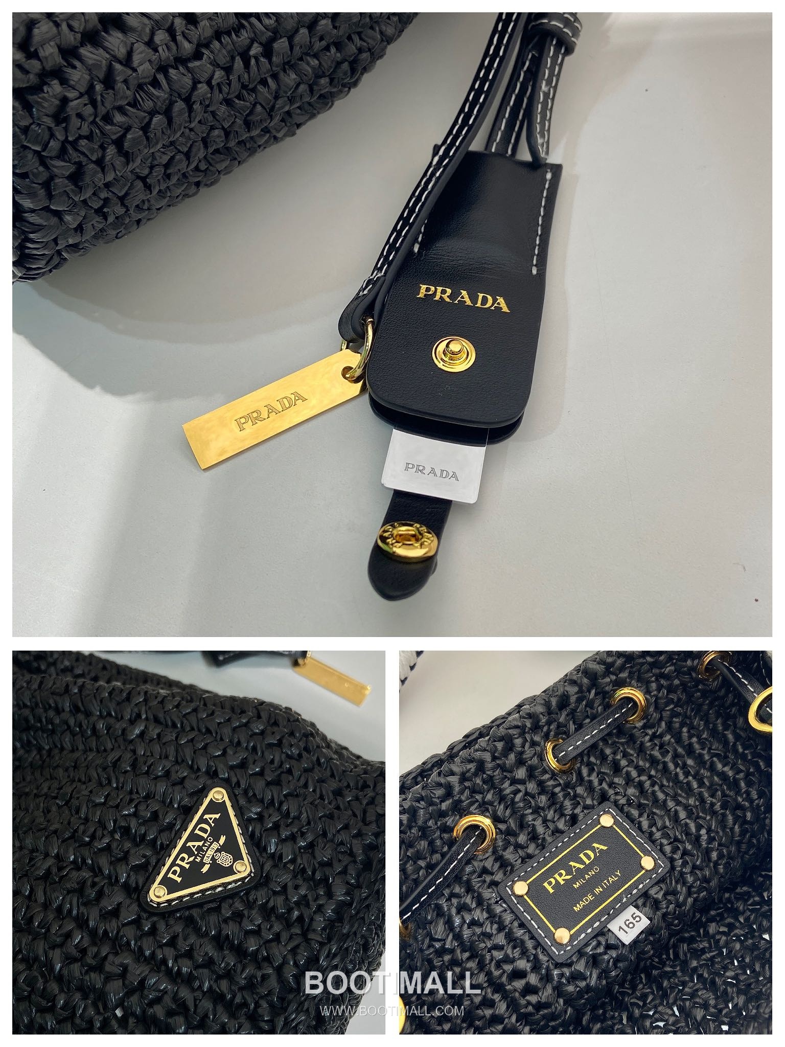 Prada Raffia Woven Bucket Bag with Leather Strap and Drawstring Closure 프라다 라피아 우븐 레더 스트랩 버킷백 1BE068 19.5cm 9