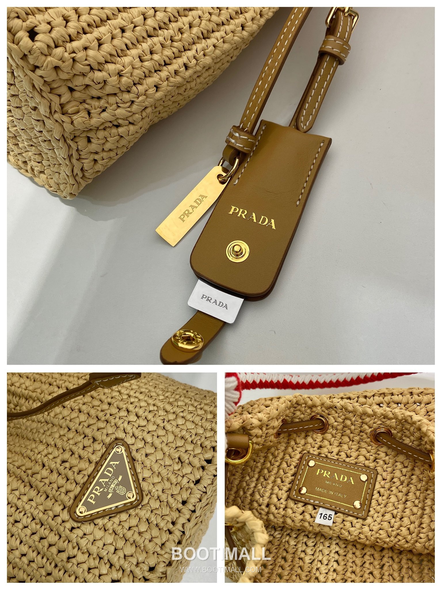 Prada Raffia Woven Bucket Bag with Leather Strap and Drawstring Closure 프라다 라피아 우븐 레더 스트랩 버킷백 1BE068 19.5cm 9