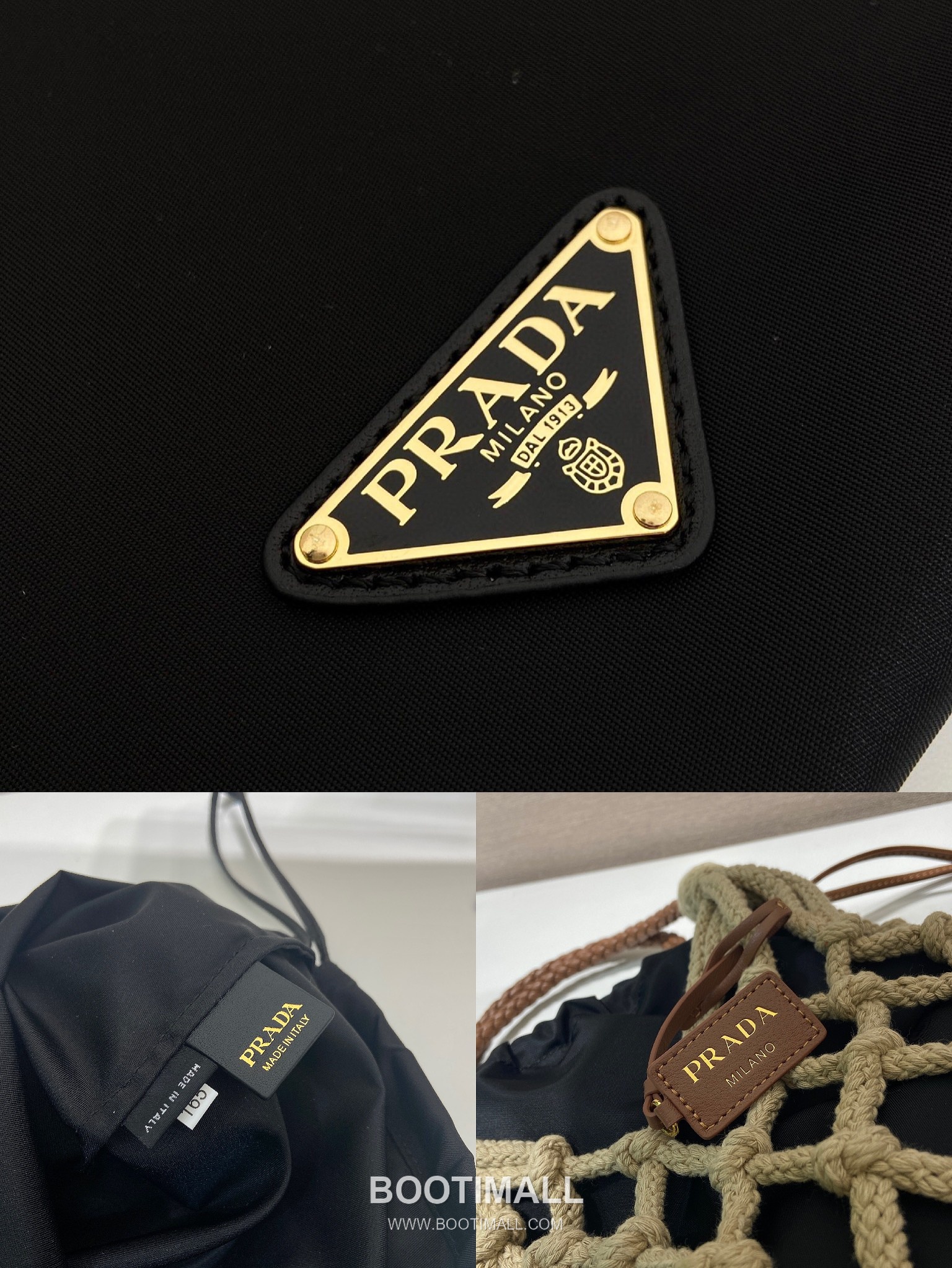 Prada Macramé Nylon Woven Tote Bag with Leather Handle and Drawstring Pouch 프라다 마크라메 나일론 우븐 레더 핸들 토트백 1BC111 30cm 9