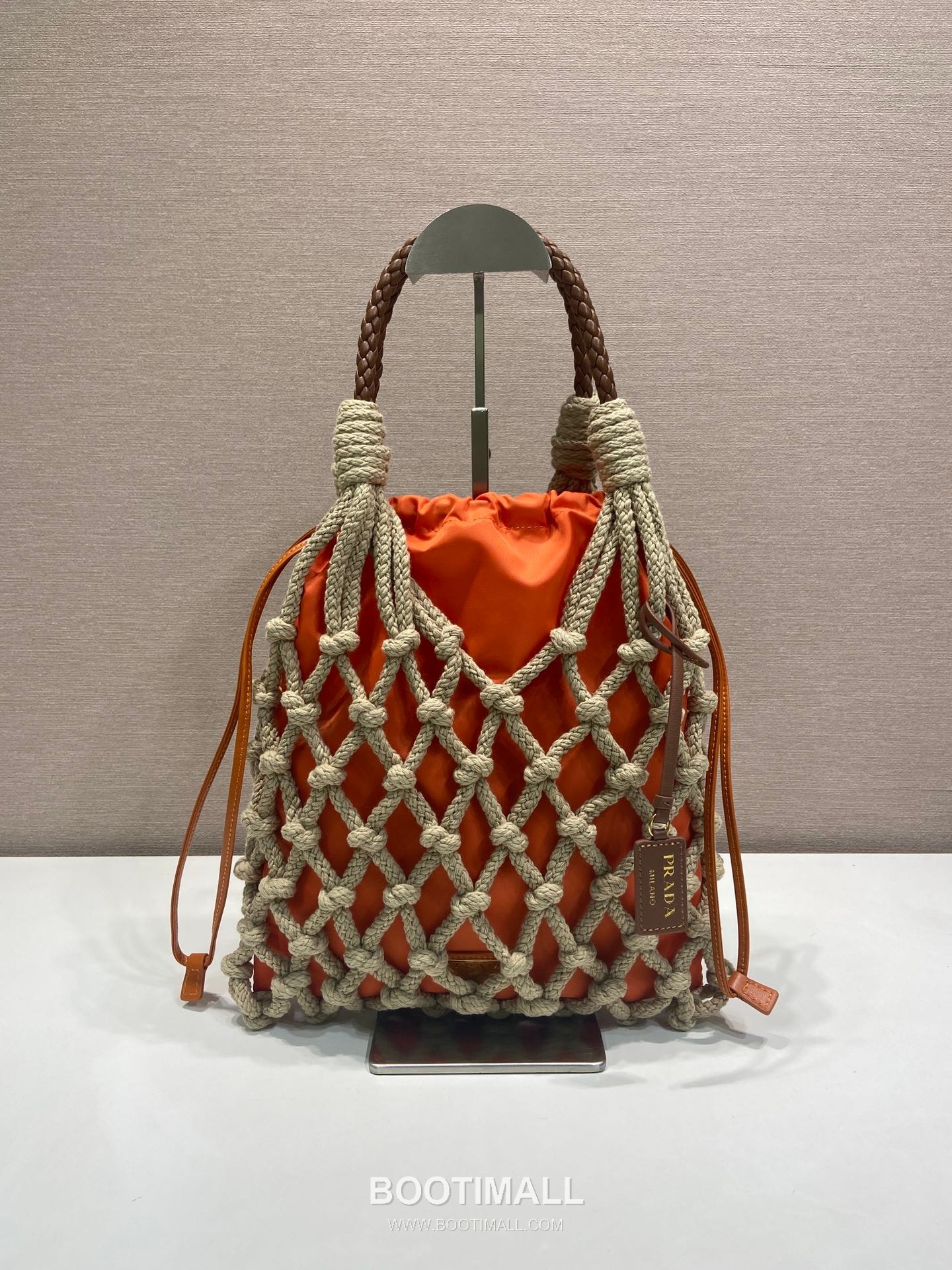 Prada Macramé Nylon Woven Tote Bag with Leather Handle and Drawstring Pouch 프라다 마크라메 나일론 우븐 레더 핸들 토트백 1BC111 30cm 1