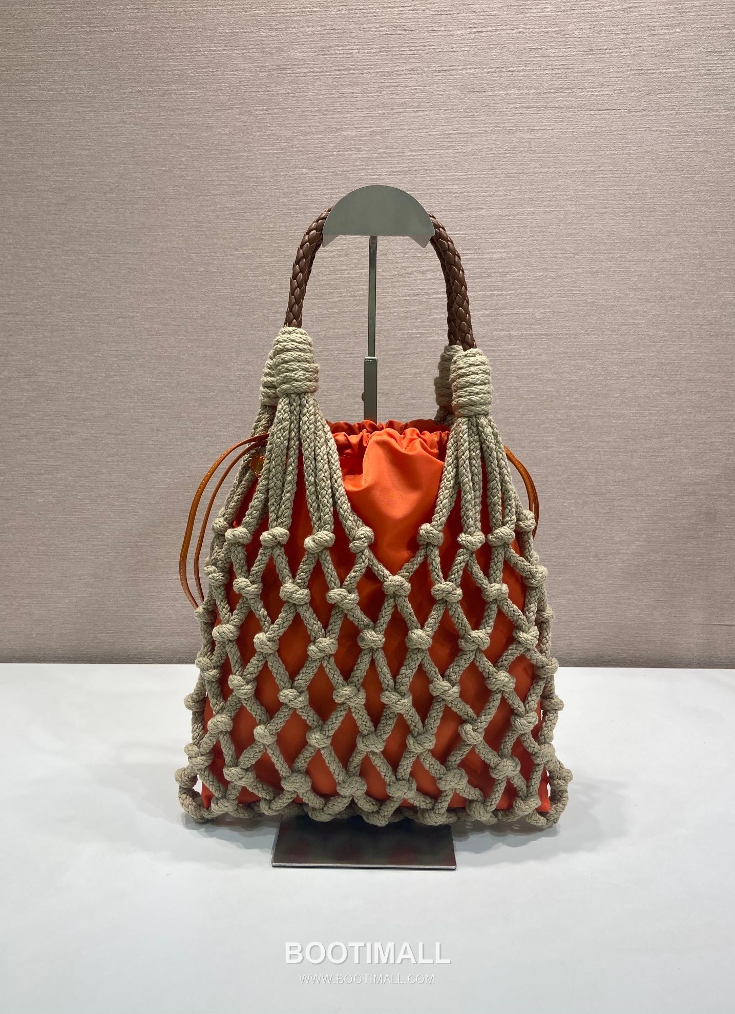 Prada Macramé Nylon Woven Tote Bag with Leather Handle and Drawstring Pouch 프라다 마크라메 나일론 우븐 레더 핸들 토트백 1BC111 30cm 4