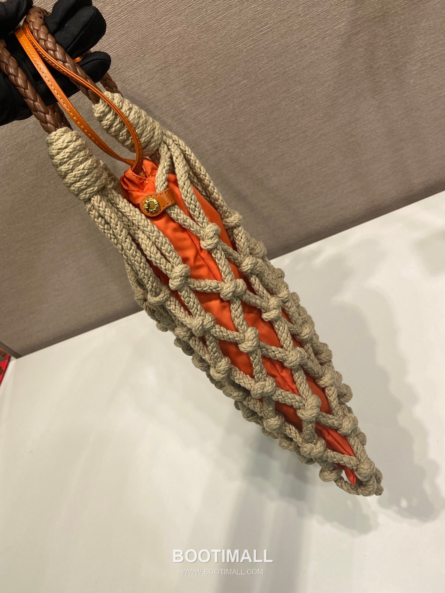 Prada Macramé Nylon Woven Tote Bag with Leather Handle and Drawstring Pouch 프라다 마크라메 나일론 우븐 레더 핸들 토트백 1BC111 30cm 5