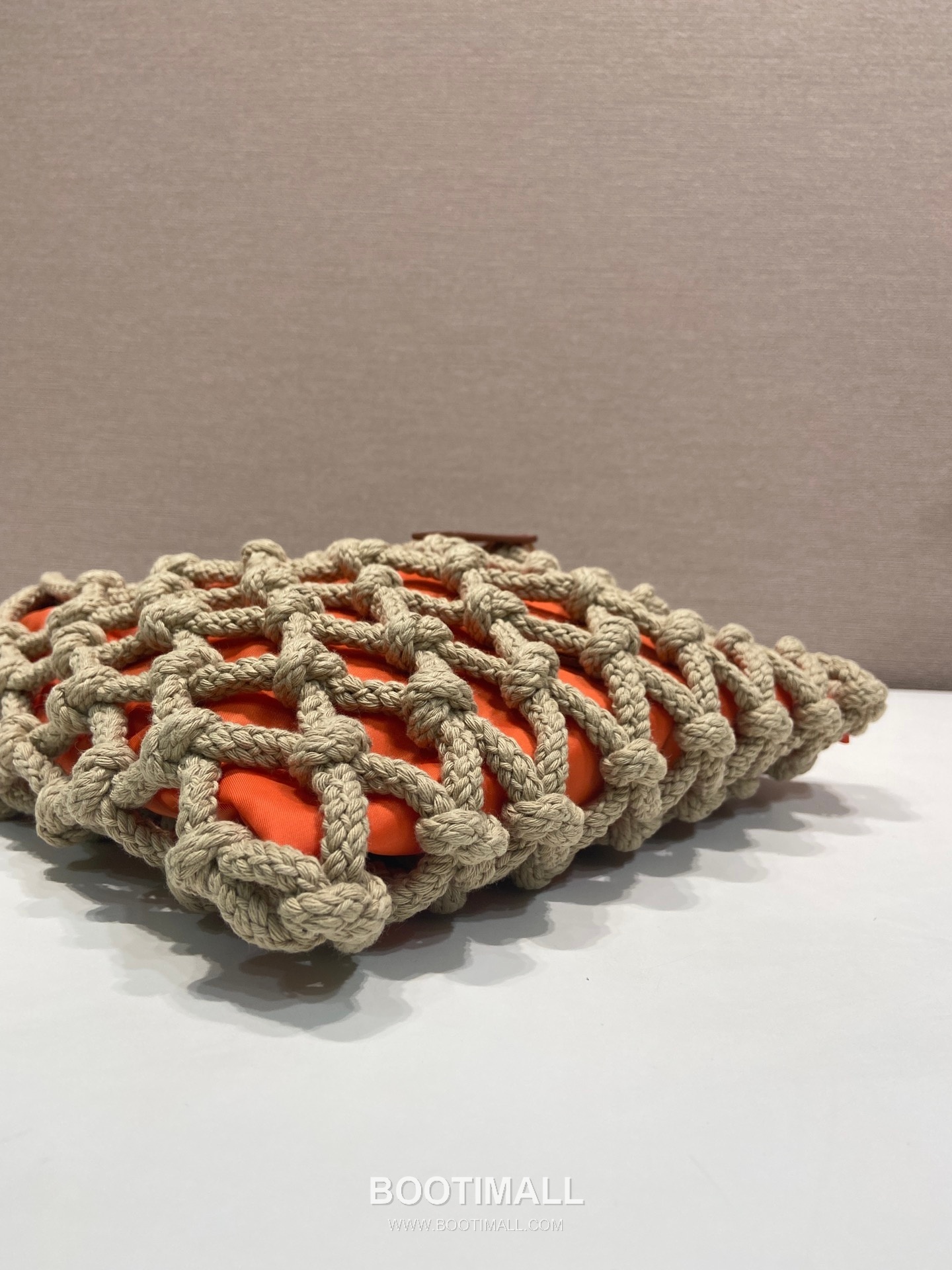 Prada Macramé Nylon Woven Tote Bag with Leather Handle and Drawstring Pouch 프라다 마크라메 나일론 우븐 레더 핸들 토트백 1BC111 30cm 6