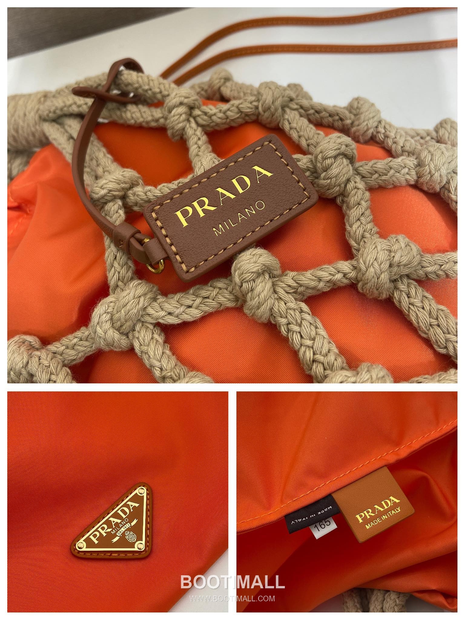 Prada Macramé Nylon Woven Tote Bag with Leather Handle and Drawstring Pouch 프라다 마크라메 나일론 우븐 레더 핸들 토트백 1BC111 30cm 9