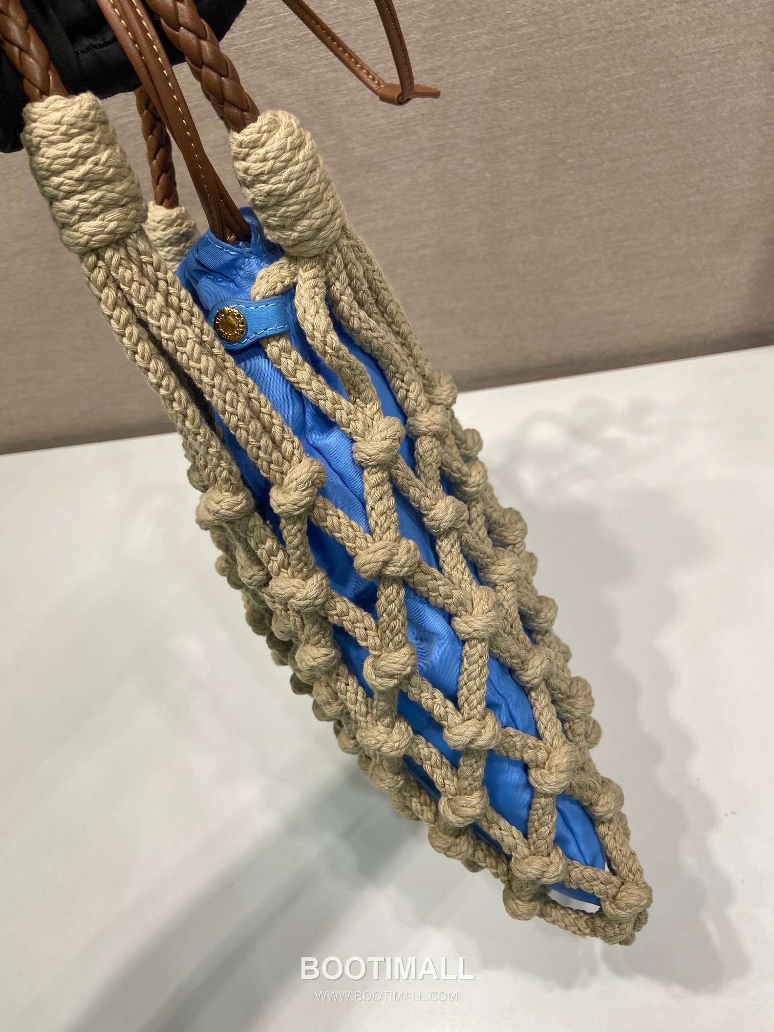 Prada Macramé Nylon Woven Tote Bag with Leather Handle and Drawstring Pouch 프라다 마크라메 나일론 우븐 레더 핸들 토트백 1BC111 30cm 5