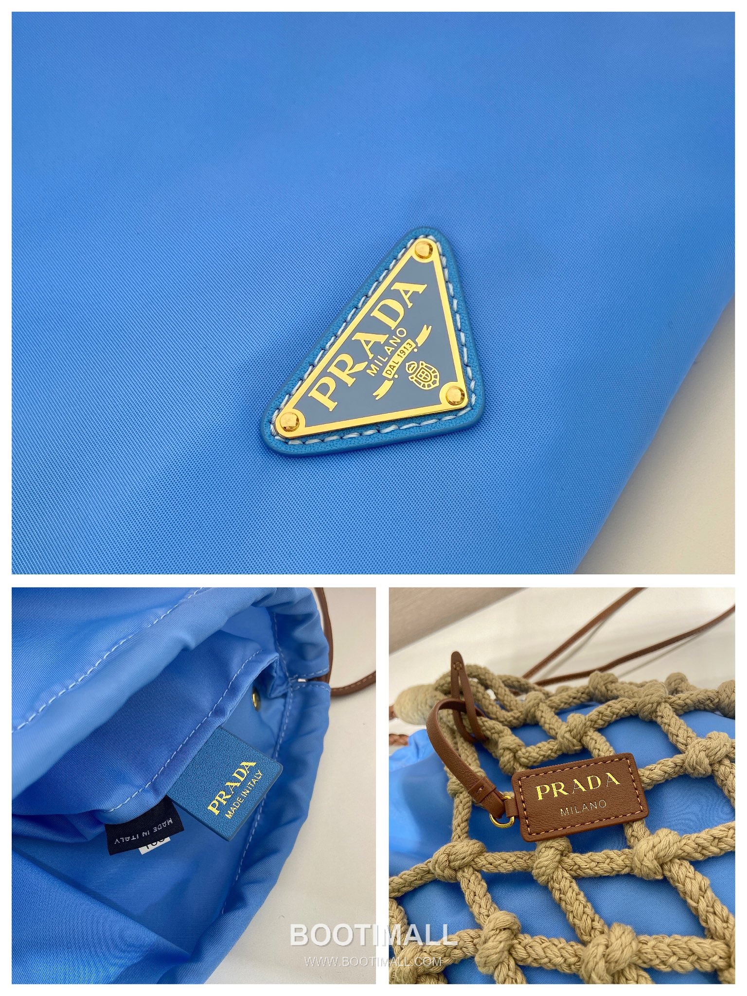 Prada Macramé Nylon Woven Tote Bag with Leather Handle and Drawstring Pouch 프라다 마크라메 나일론 우븐 레더 핸들 토트백 1BC111 30cm 9