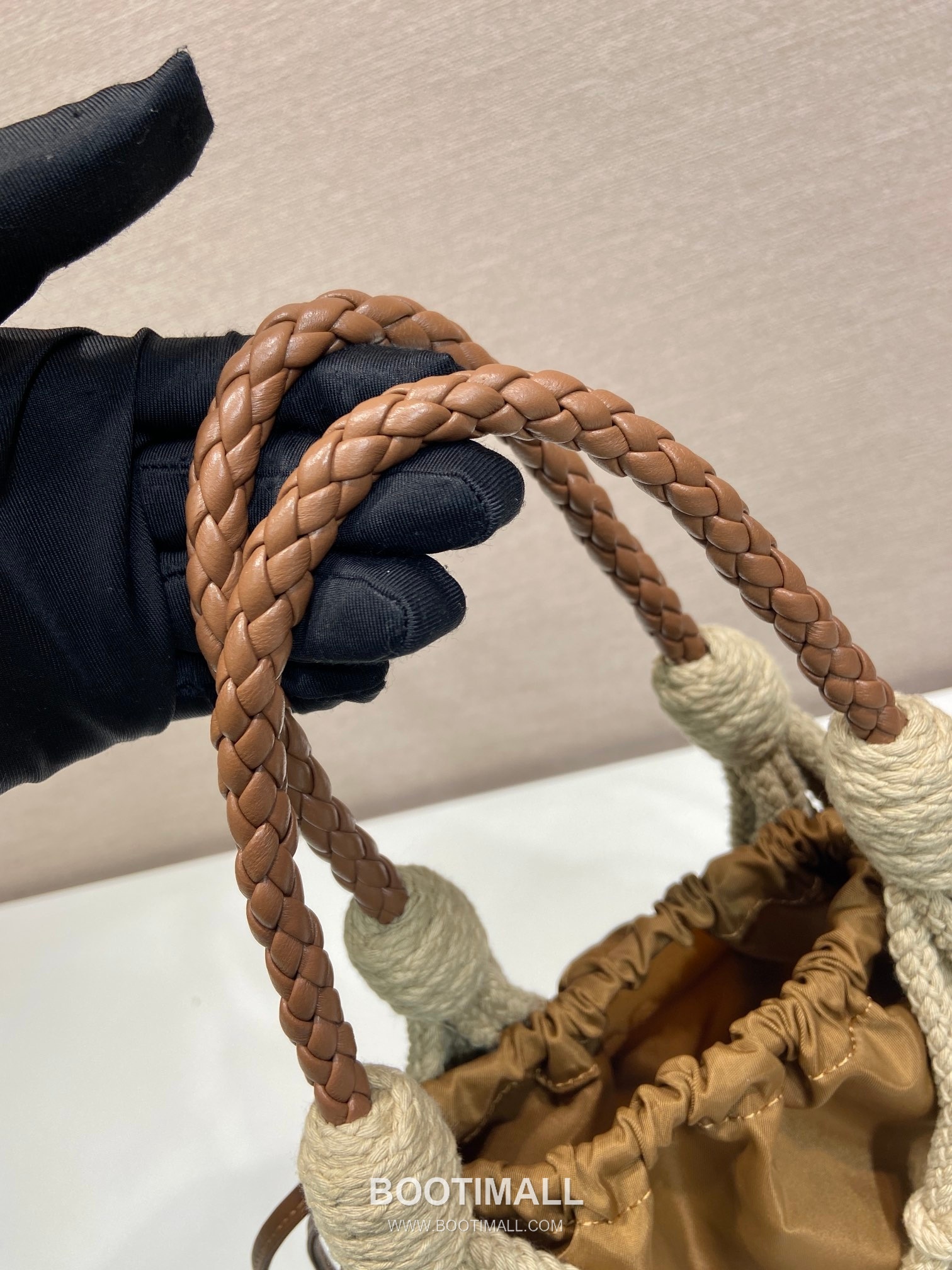 Prada Macramé Nylon Woven Tote Bag with Leather Handle and Drawstring Pouch 프라다 마크라메 나일론 우븐 레더 핸들 토트백 1BC111 30cm 7