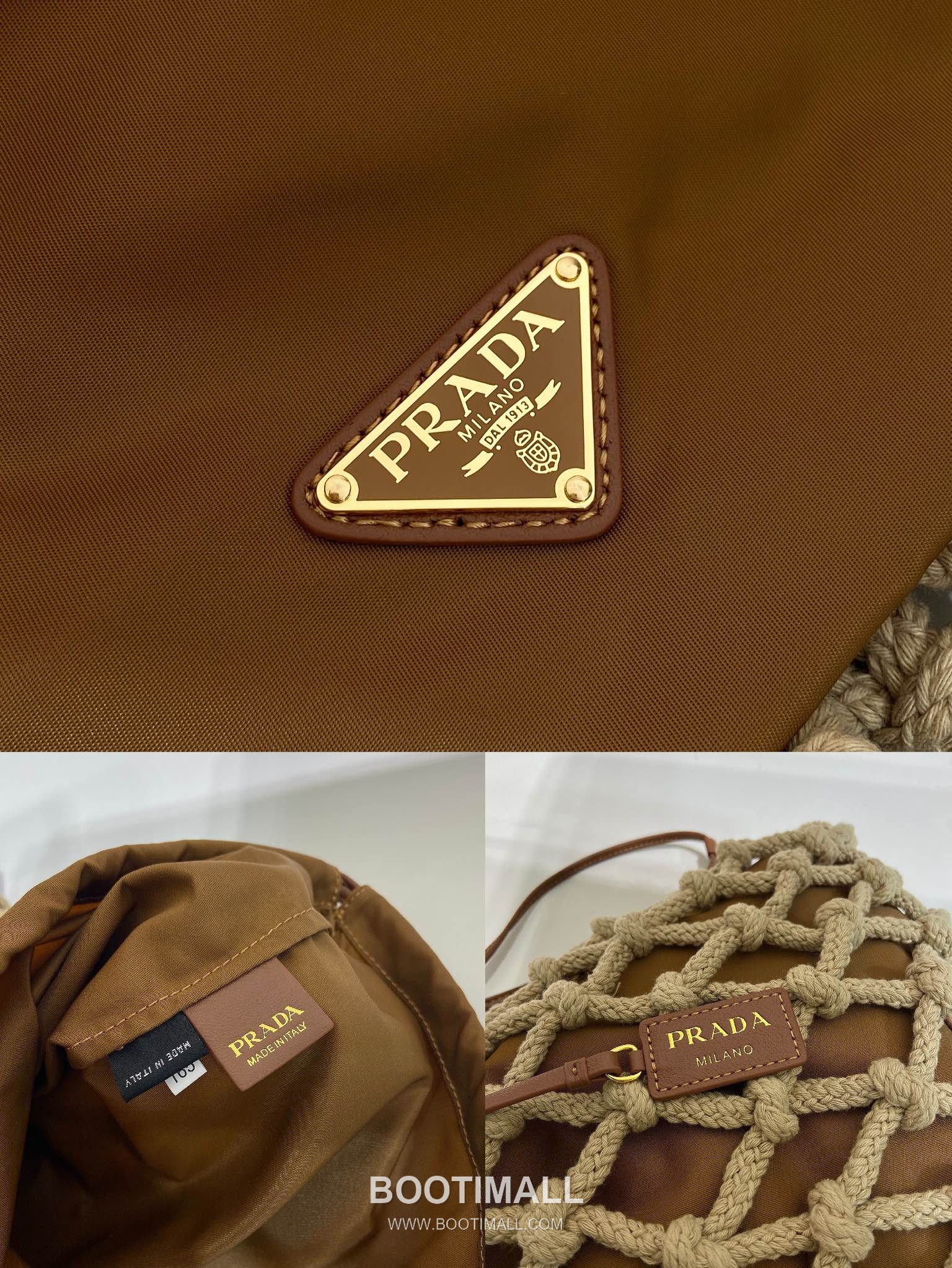 Prada Macramé Nylon Woven Tote Bag with Leather Handle and Drawstring Pouch 프라다 마크라메 나일론 우븐 레더 핸들 토트백 1BC111 30cm 9