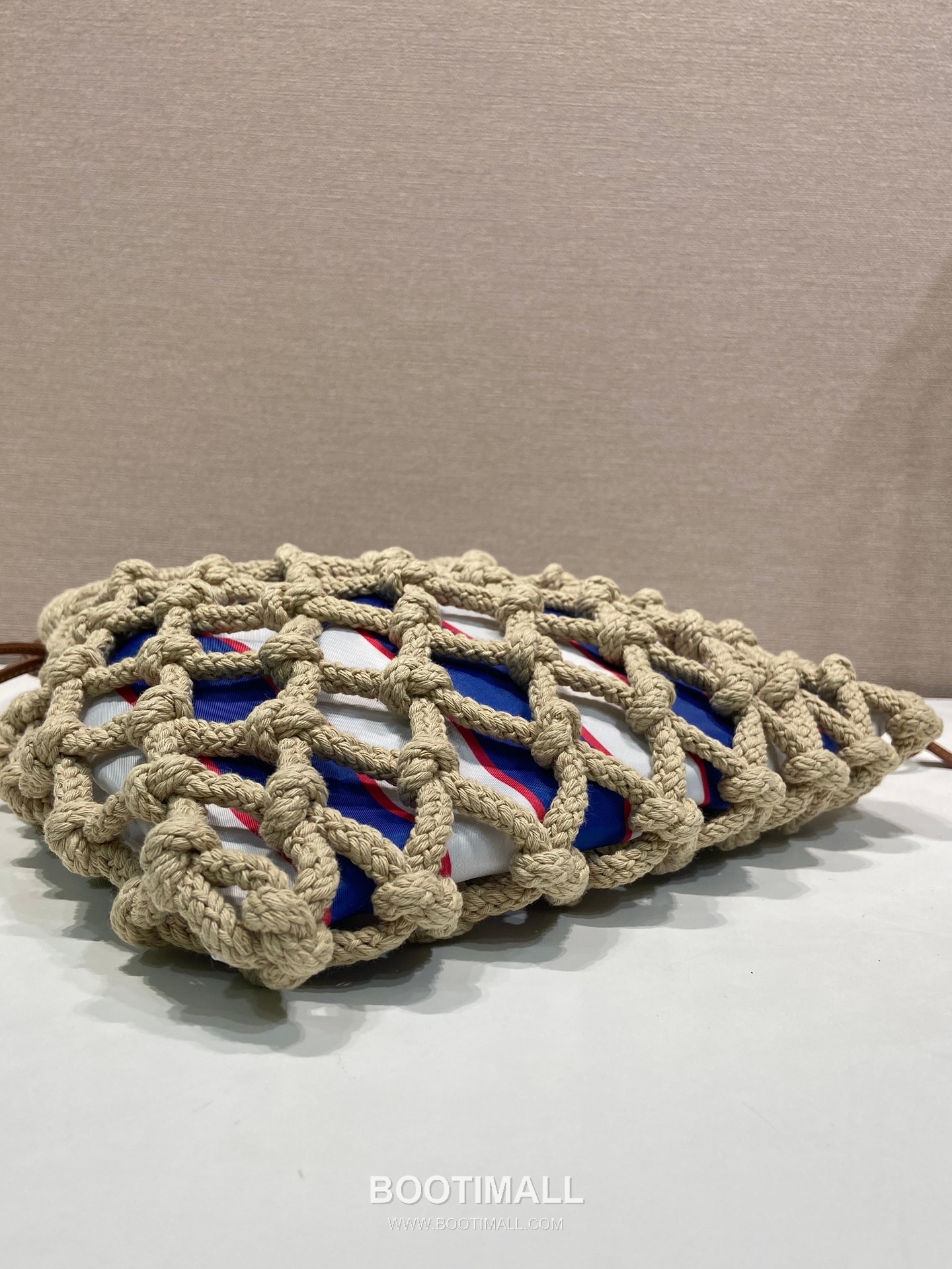 Prada Macramé Nylon Woven Tote Bag with Leather Handle and Drawstring Pouch 프라다 마크라메 나일론 우븐 레더 핸들 토트백 1BC111 30cm 5