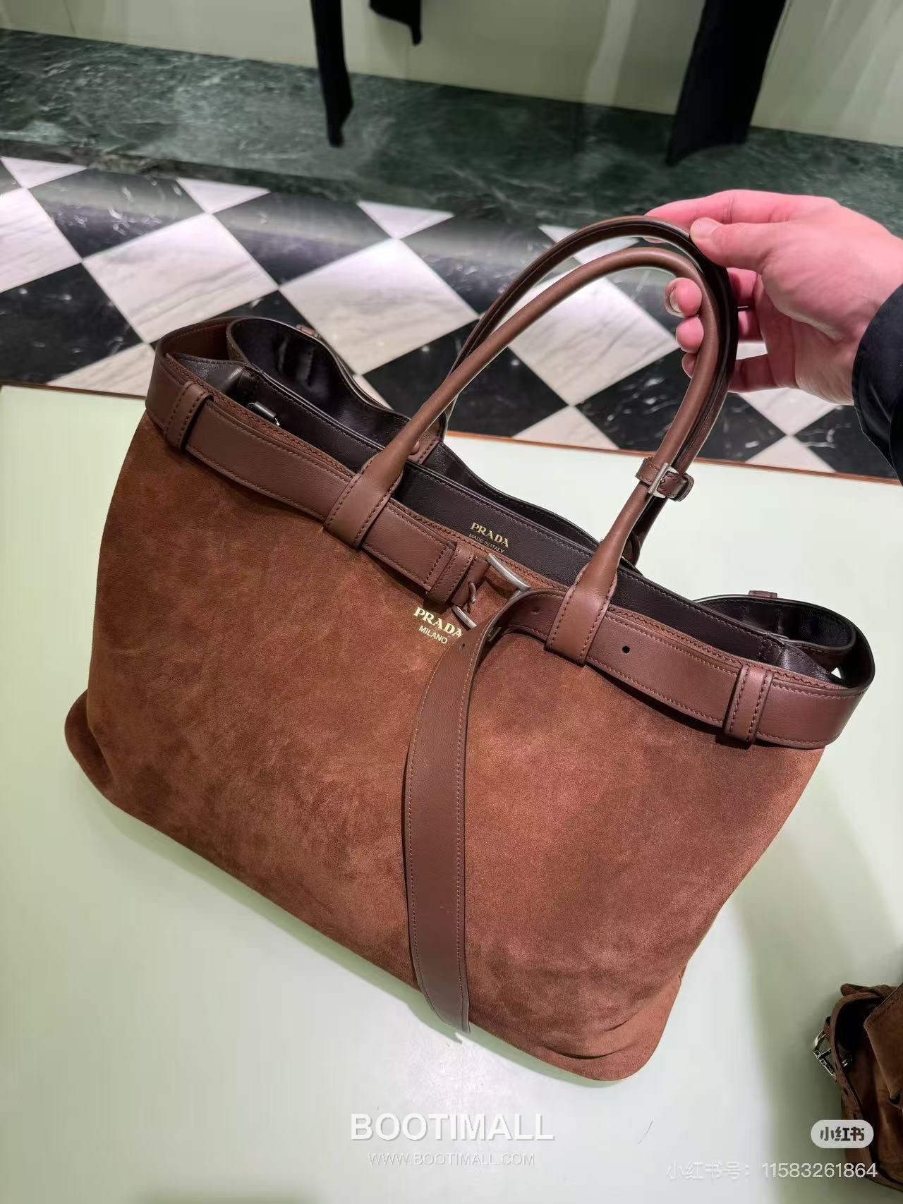 Prada Suede Calfskin Tote Bag with Adjustable Strap and Triple Compartments 프라다 스웨이드 카프스킨 트리플 컴파트먼트 토트백 1BG126 48cm 1