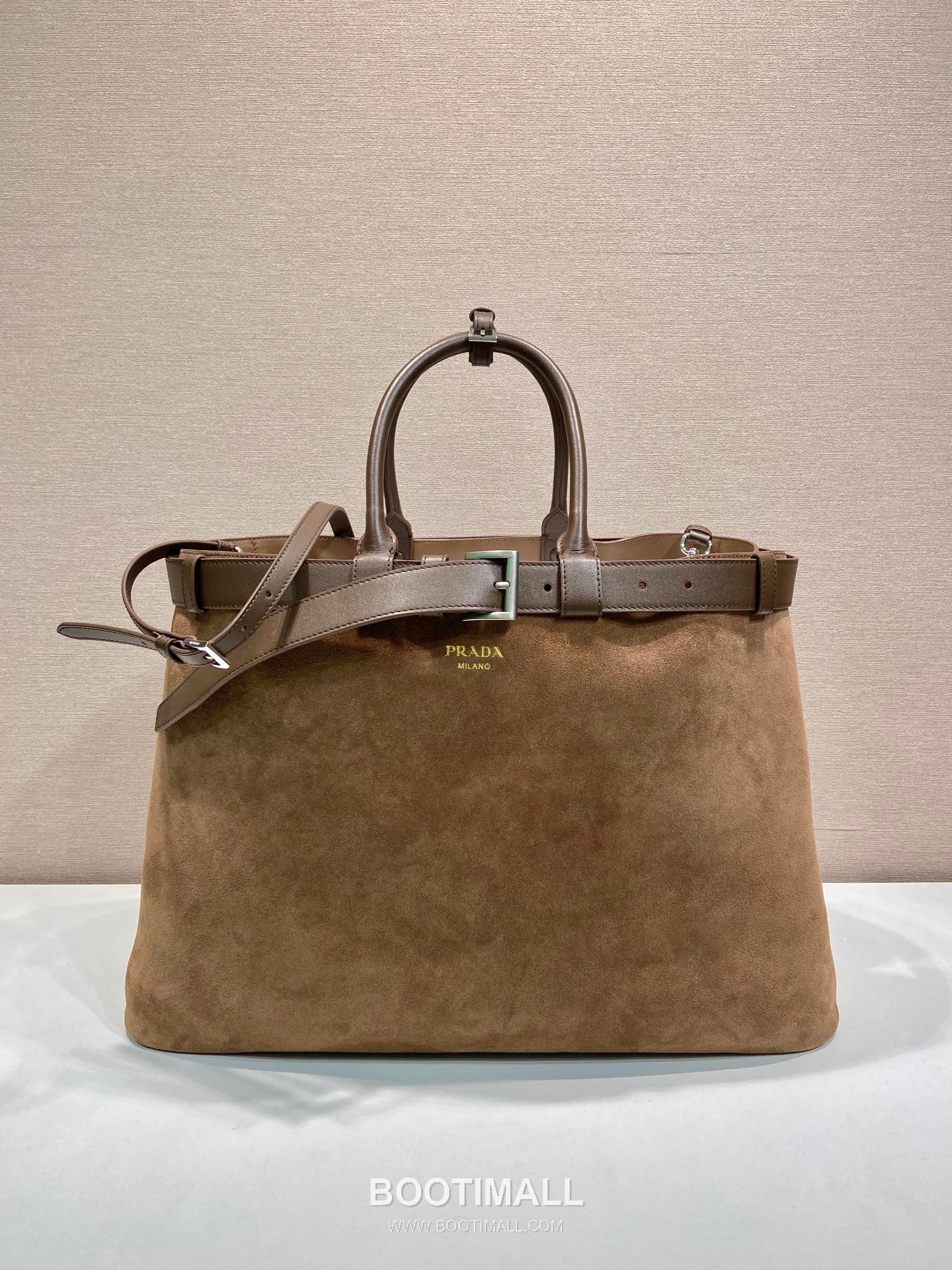 Prada Suede Calfskin Tote Bag with Adjustable Strap and Triple Compartments 프라다 스웨이드 카프스킨 트리플 컴파트먼트 토트백 1BG126 48cm 2