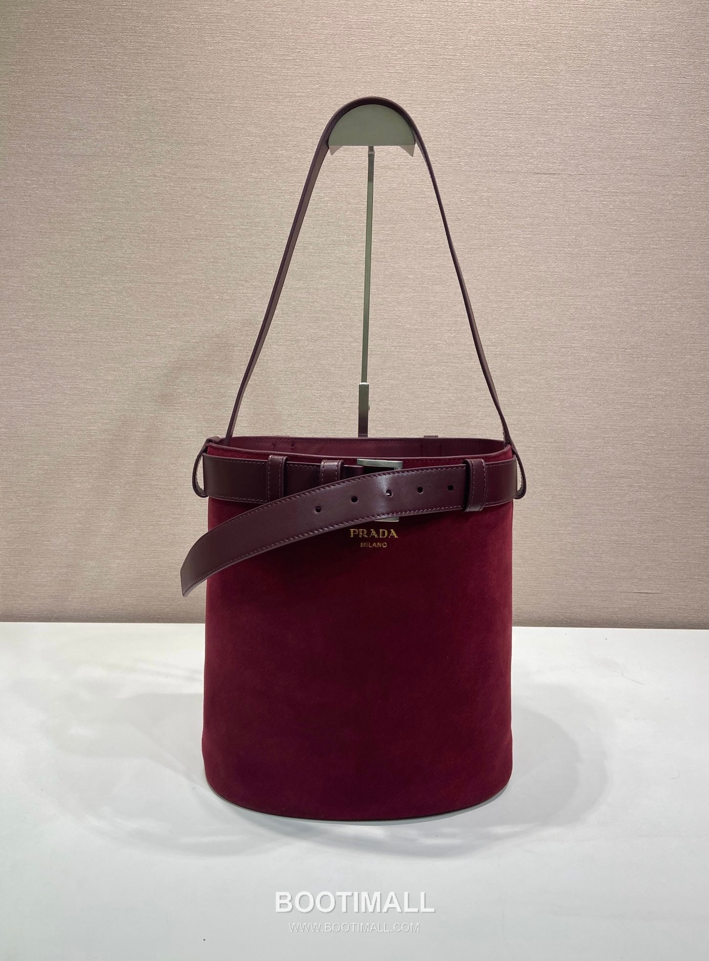 Prada Suede Calfskin Bucket Bag with Buckle Strap and Drawstring Closure 프라다 스웨이드 카프스킨 버클 스트랩 버킷백 1BE085 26.5cm 2