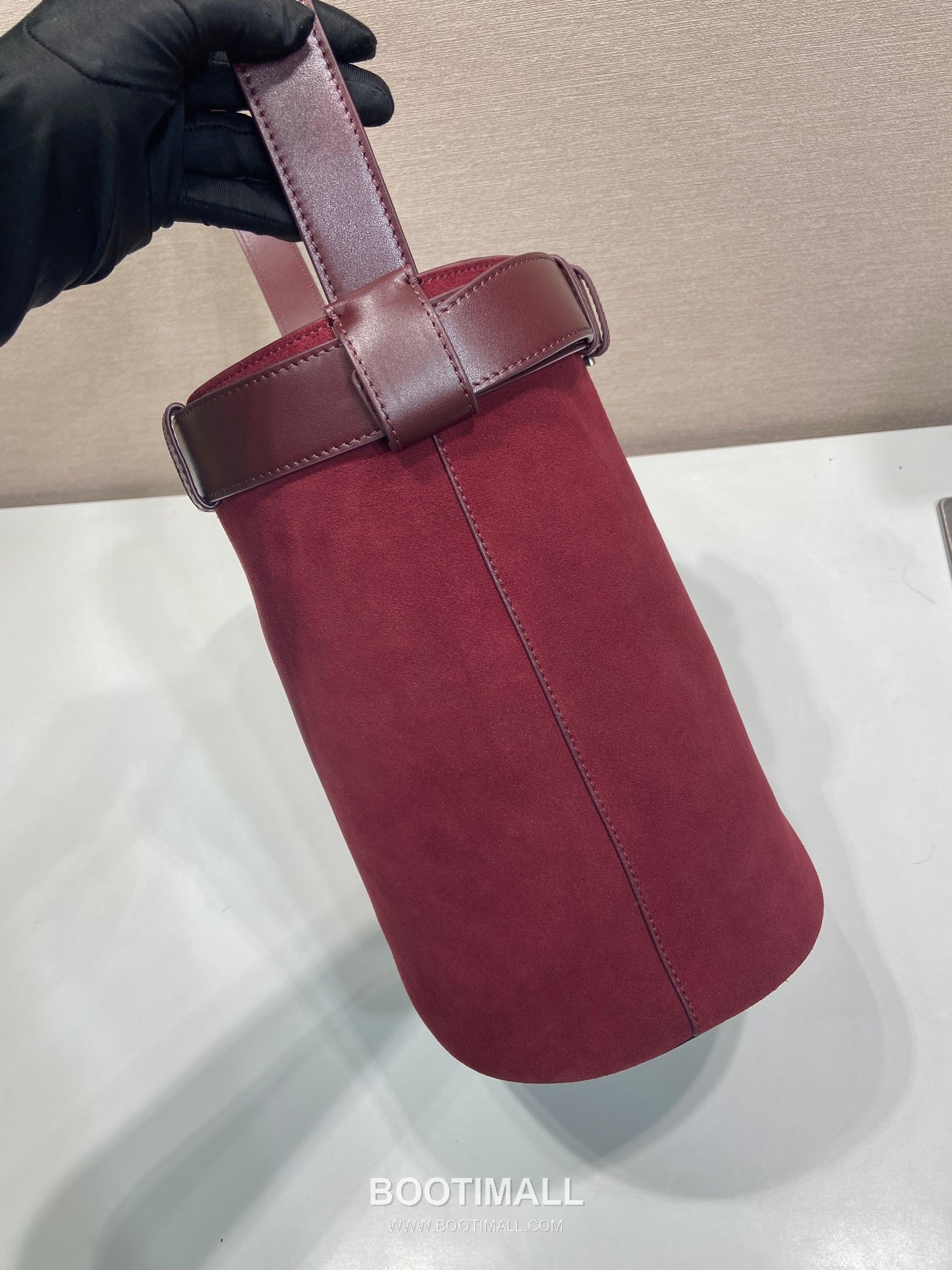 Prada Suede Calfskin Bucket Bag with Buckle Strap and Drawstring Closure 프라다 스웨이드 카프스킨 버클 스트랩 버킷백 1BE085 26.5cm 6