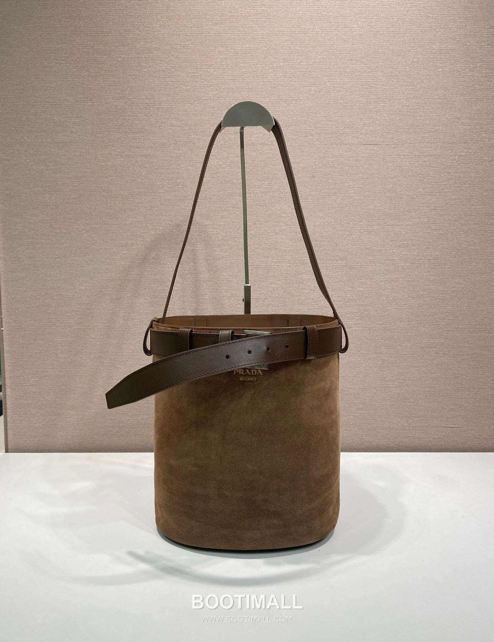 Prada Suede Calfskin Bucket Bag with Buckle Strap and Drawstring Closure 프라다 스웨이드 카프스킨 버클 스트랩 버킷백 1BE085 26.5cm 2