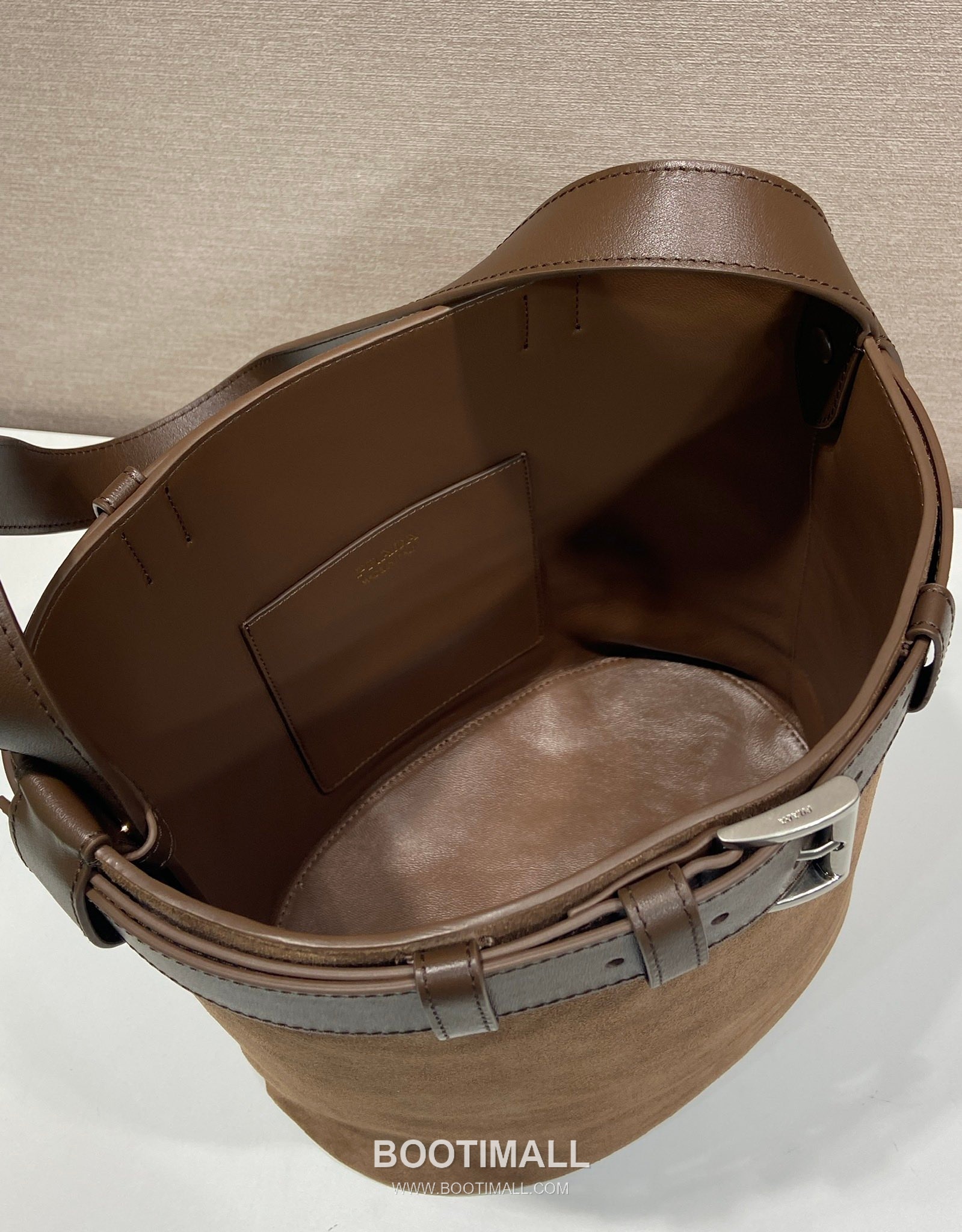 Prada Suede Calfskin Bucket Bag with Buckle Strap and Drawstring Closure 프라다 스웨이드 카프스킨 버클 스트랩 버킷백 1BE085 26.5cm 8