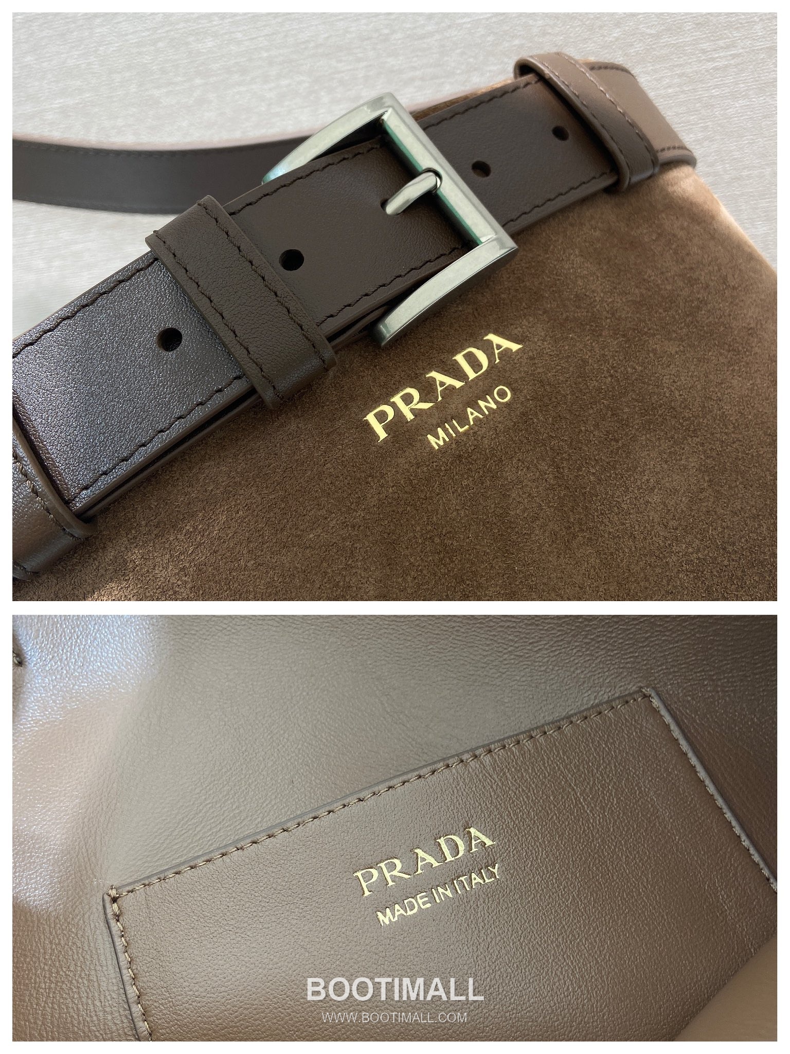 Prada Suede Calfskin Bucket Bag with Buckle Strap and Drawstring Closure 프라다 스웨이드 카프스킨 버클 스트랩 버킷백 1BE085 26.5cm 9