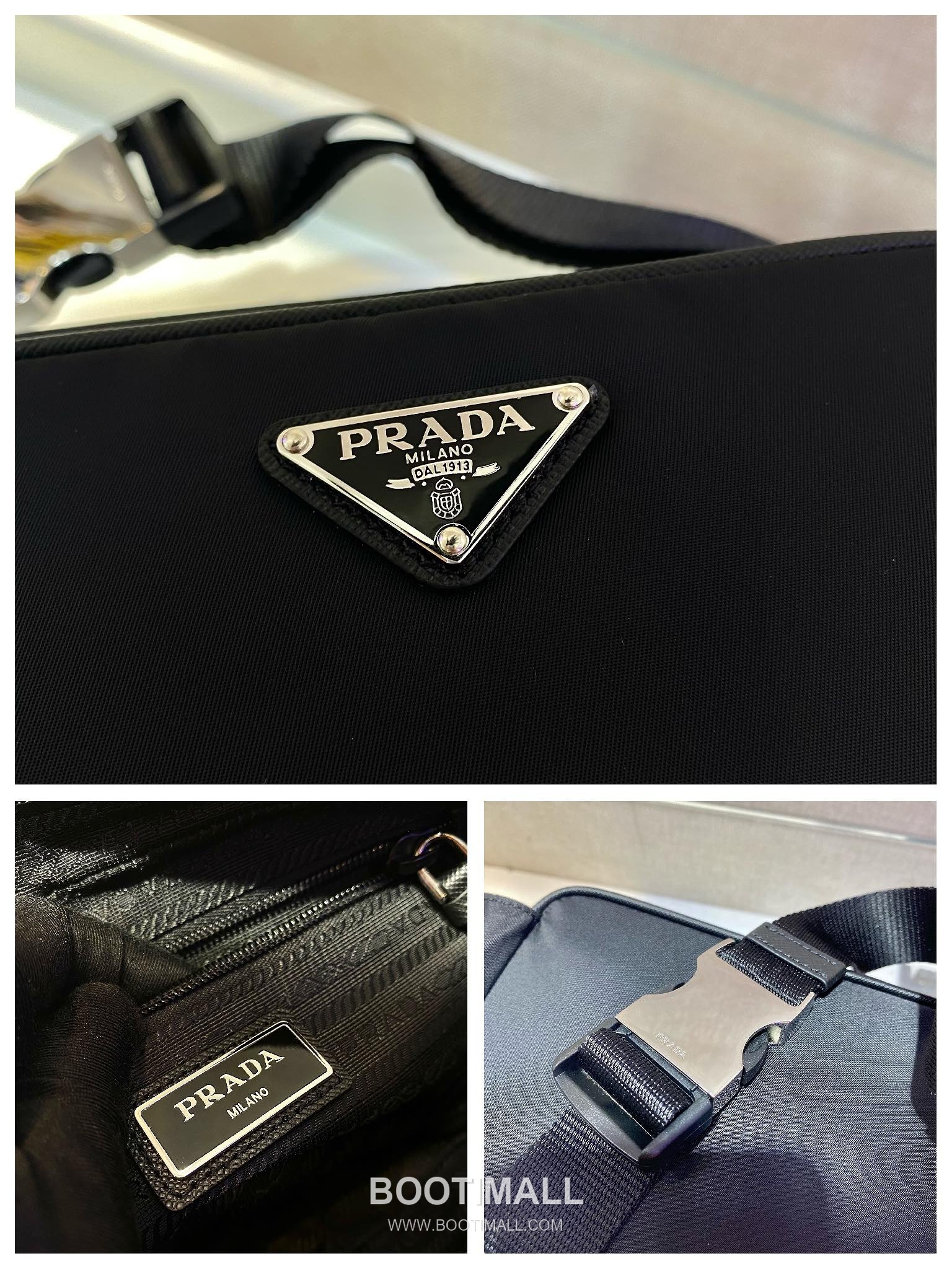 Prada Nylon Leather Waist Bag with Logo Detail and Zip Closure 프라다 나일론 레더 로고 디테일 지퍼 웨이스트백 1BL010 21cm 9