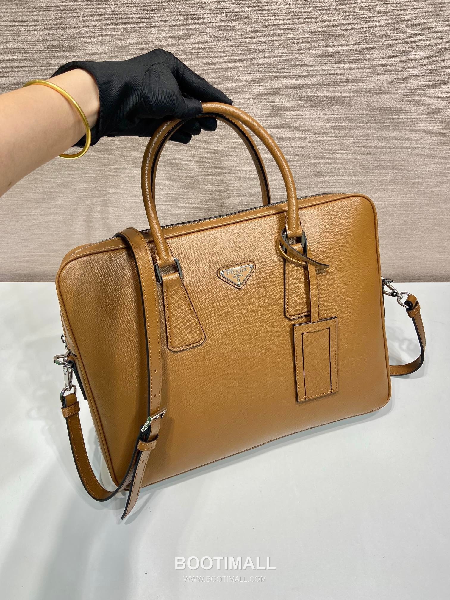Prada Saffiano Leather Briefcase with Nylon Strap and Dual Pocket Design 프라다 사피아노 레더 나일론 스트랩 듀얼 포켓 브리프케이스 2VE368 36cm 2