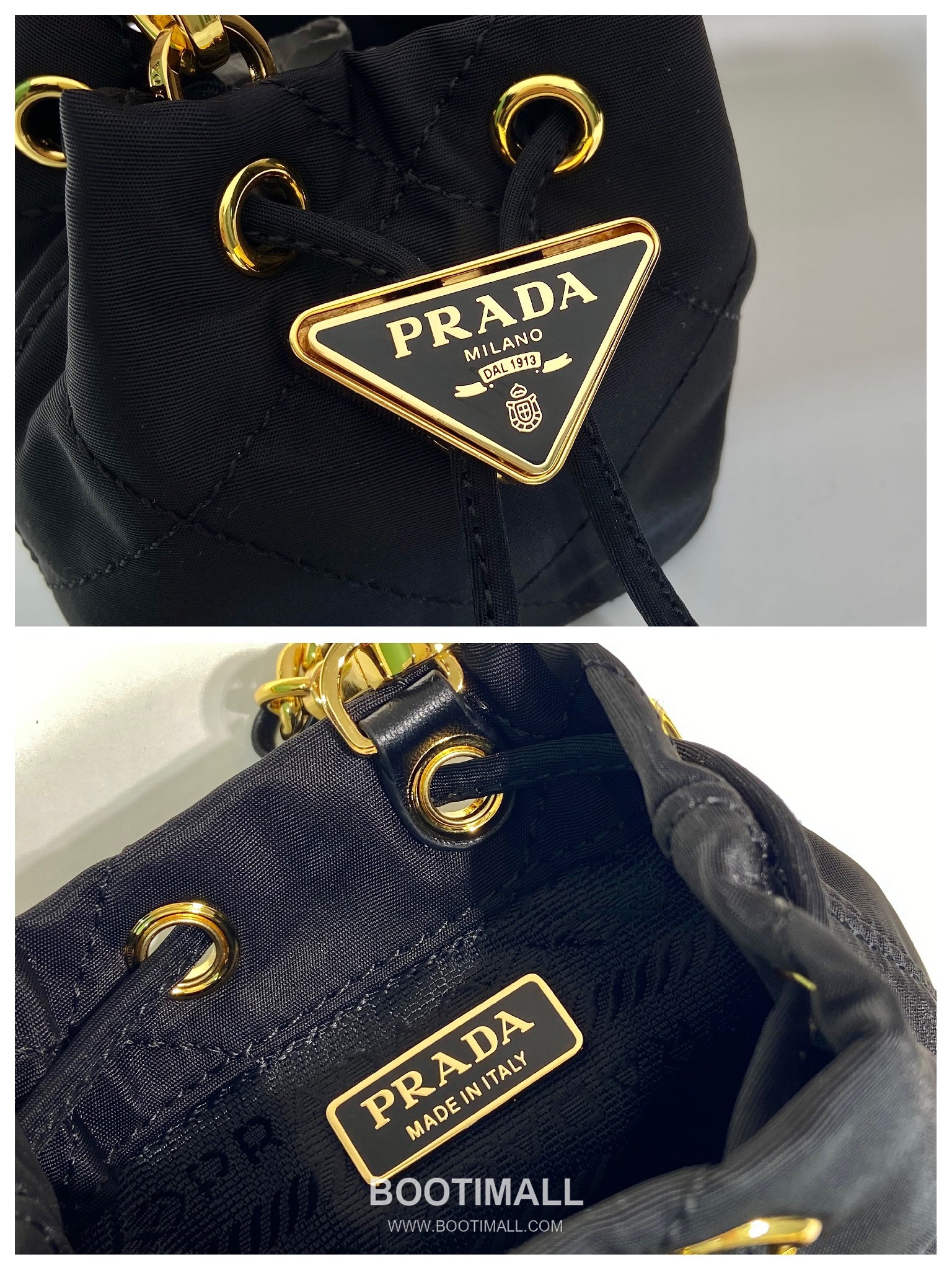 Prada Re-Nylon Quilted Bucket Bag with Chain Strap and Triangle Logo 프라다 리나일론 퀼팅 체인스트랩 삼각로고 버킷백 1NR016 10cm 10