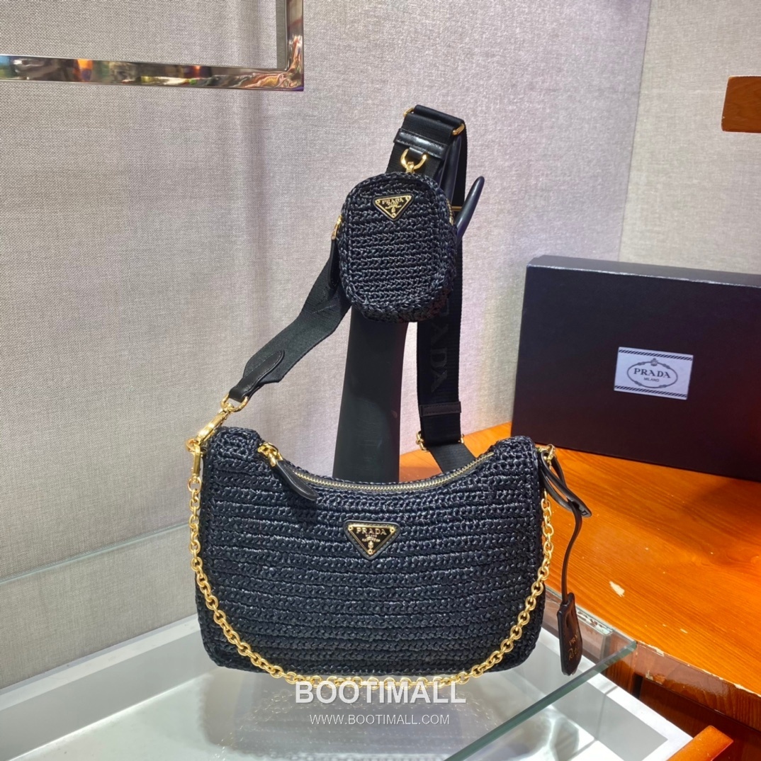 Prada Woven Raffia Three Way Shoulder Bag with Mini Pouch 프라다 라피아 위빙 미니파우치 포함 3WAY 숄더백 1BH204 23cm 1