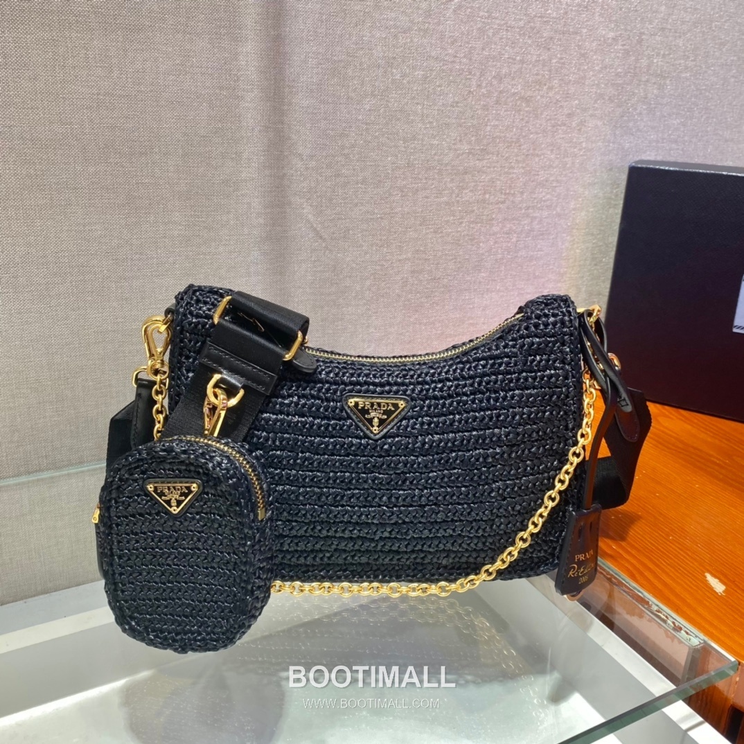 Prada Woven Raffia Three Way Shoulder Bag with Mini Pouch 프라다 라피아 위빙 미니파우치 포함 3WAY 숄더백 1BH204 23cm 2