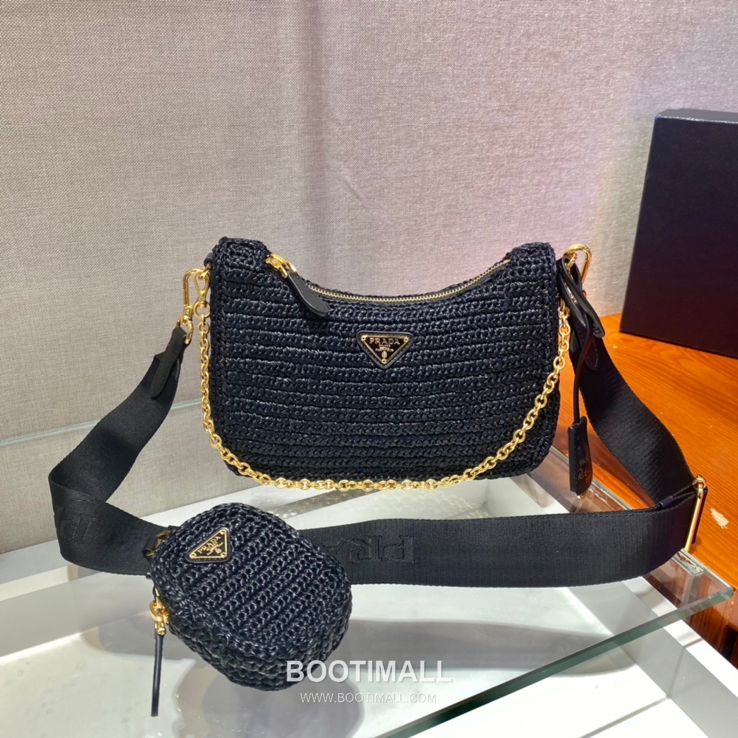Prada Woven Raffia Three Way Shoulder Bag with Mini Pouch 프라다 라피아 위빙 미니파우치 포함 3WAY 숄더백 1BH204 23cm 3