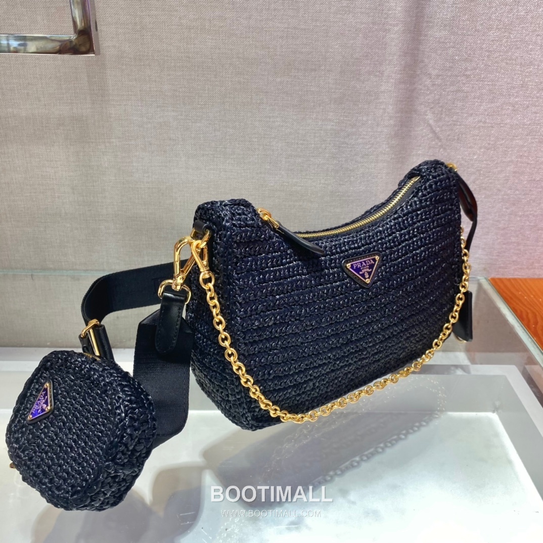 Prada Woven Raffia Three Way Shoulder Bag with Mini Pouch 프라다 라피아 위빙 미니파우치 포함 3WAY 숄더백 1BH204 23cm 4