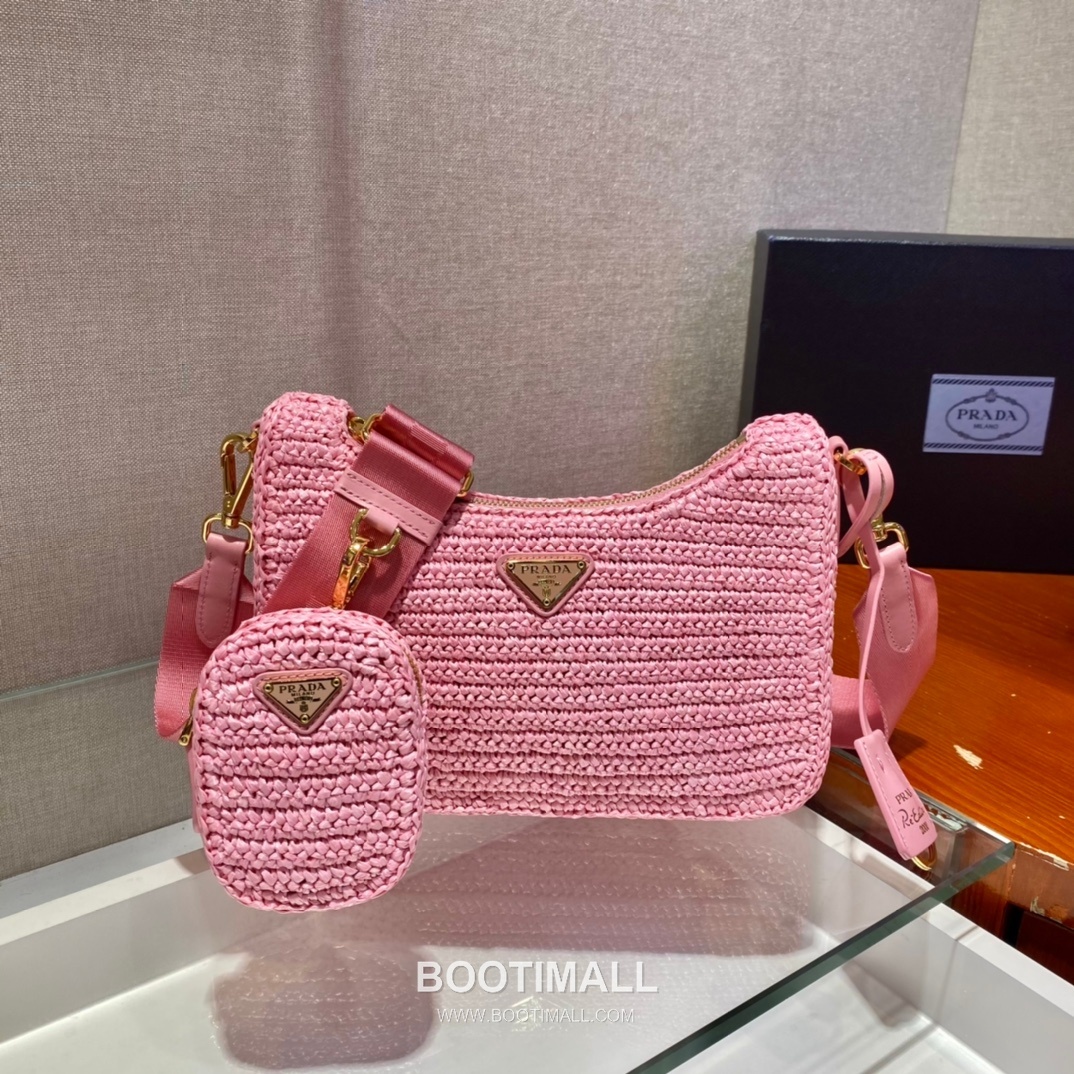 Prada Woven Raffia Three Way Shoulder Bag with Mini Pouch 프라다 라피아 위빙 미니파우치 포함 3WAY 숄더백 1BH204 23cm 11