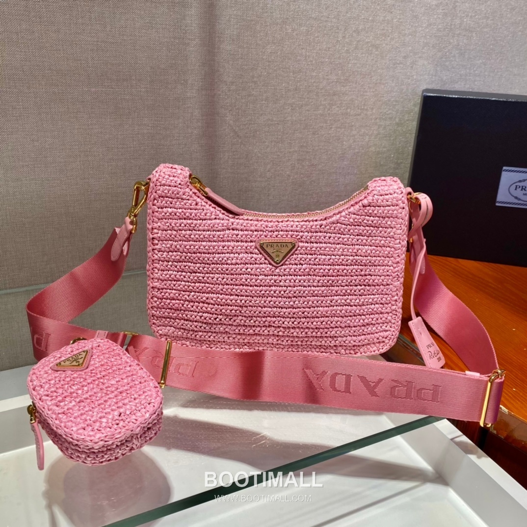 Prada Woven Raffia Three Way Shoulder Bag with Mini Pouch 프라다 라피아 위빙 미니파우치 포함 3WAY 숄더백 1BH204 23cm 12