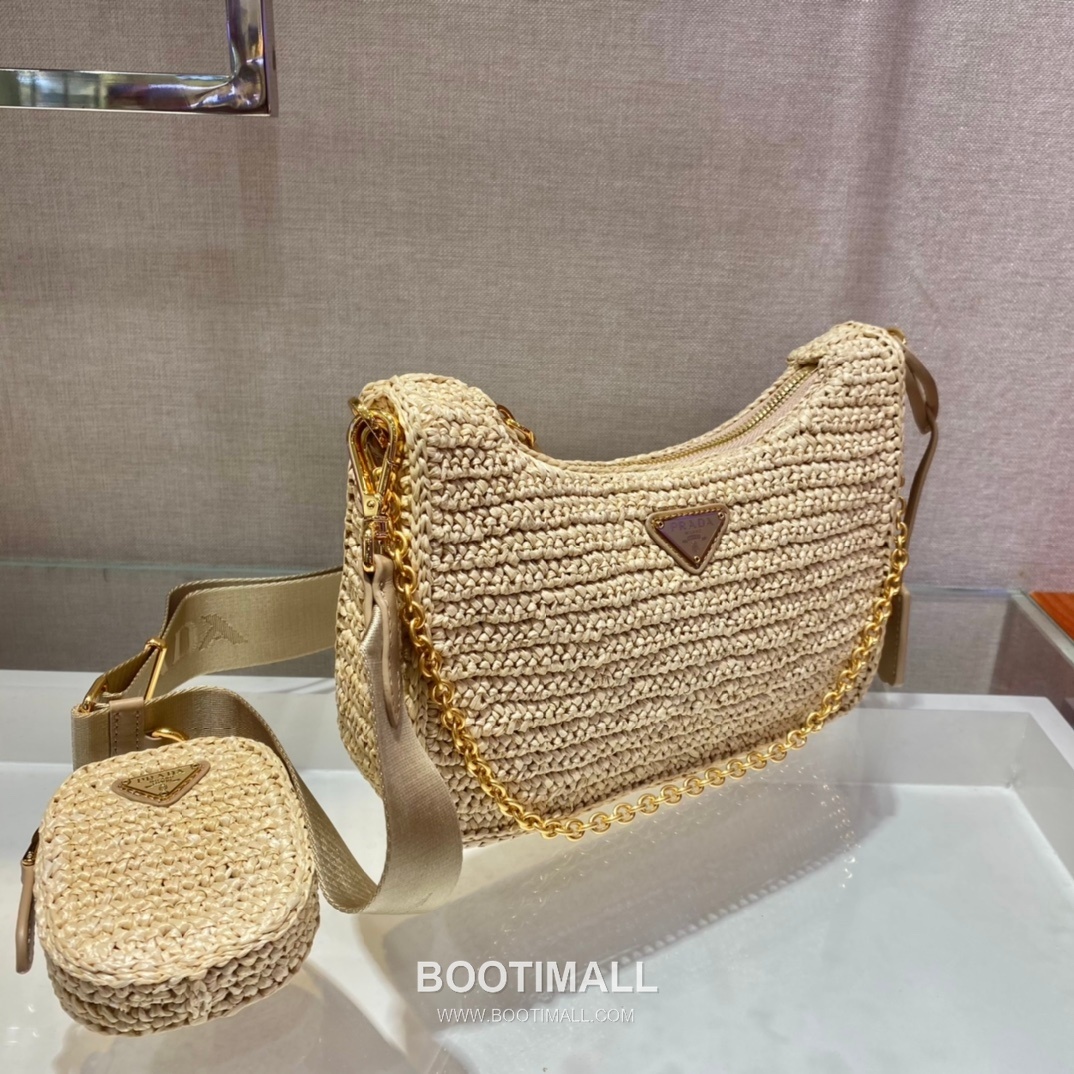 Prada Woven Raffia Three Way Shoulder Bag with Mini Pouch 프라다 라피아 위빙 미니파우치 포함 3WAY 숄더백 1BH204 23cm 5