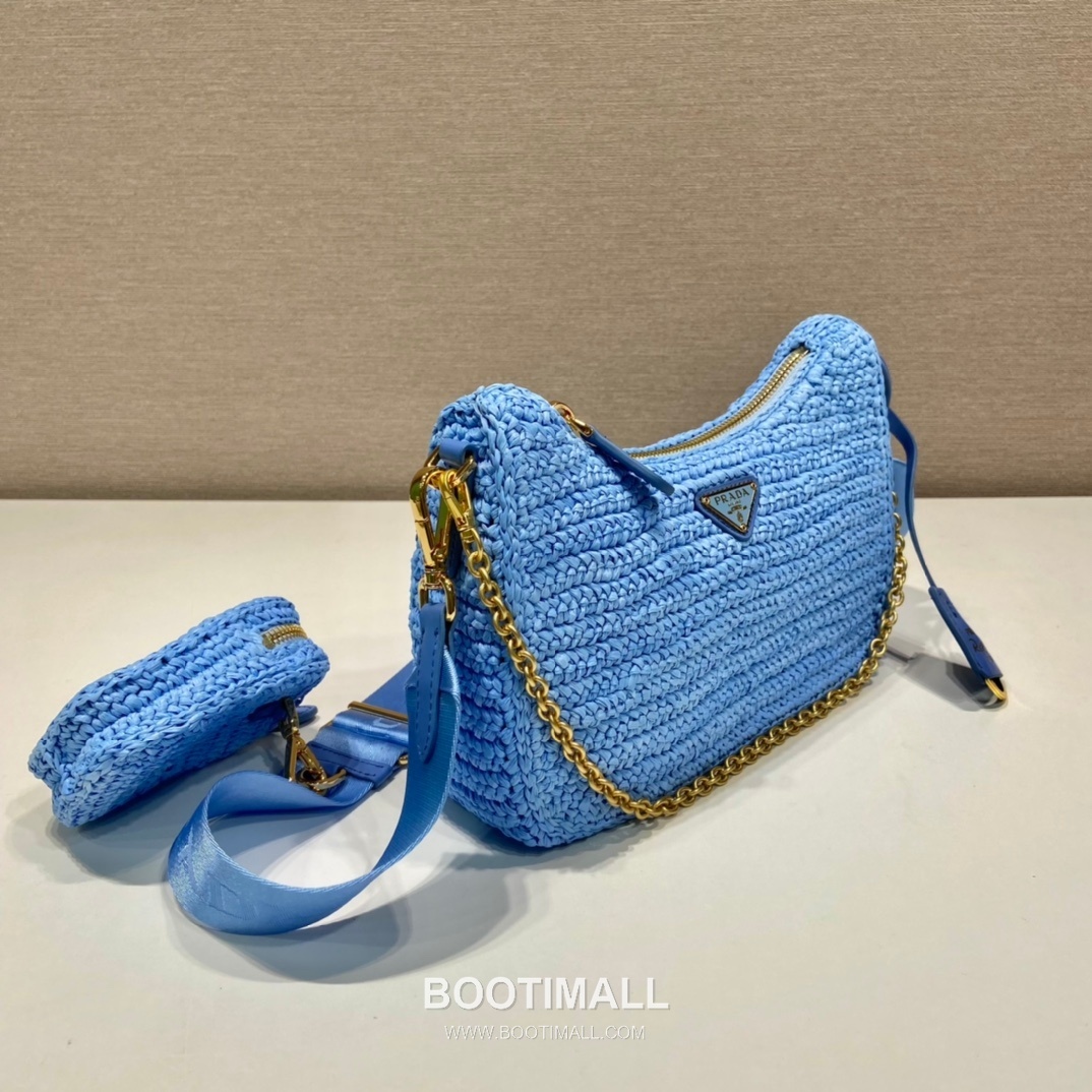 Prada Woven Raffia Three Way Shoulder Bag with Mini Pouch 프라다 라피아 위빙 미니파우치 포함 3WAY 숄더백 1BH204 23cm 13