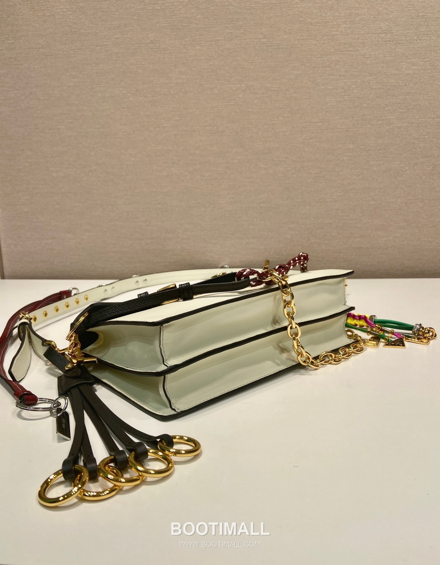 Prada Soft Sound Calfskin Shoulder Bag with Dual Compartment and Charm Detail 프라다 소프트 사운드 카프스킨 더블컴파트먼트 참 숄더백 1BD379 24cm 6