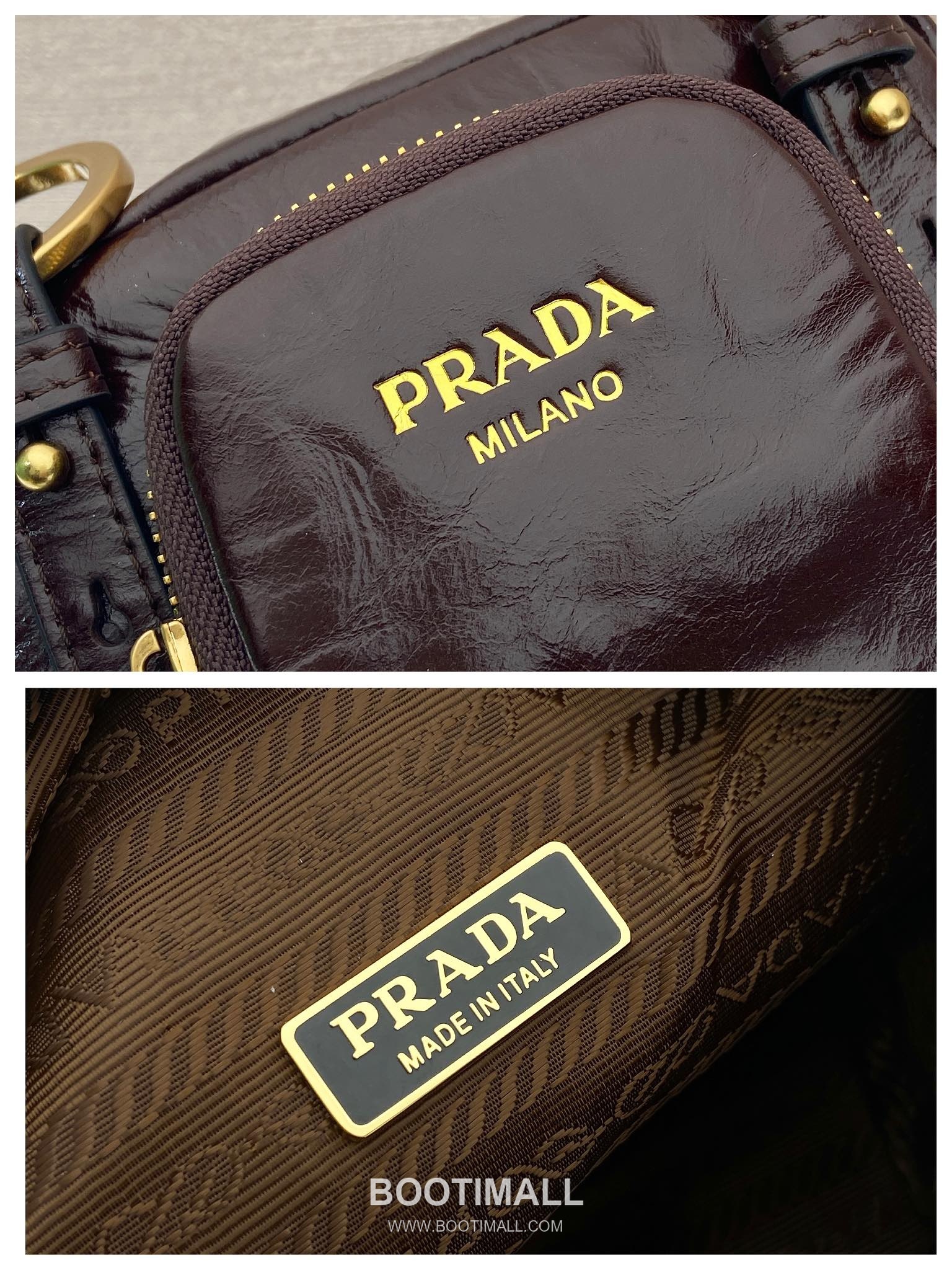Prada Oiled Wax Calfskin Mini Top Handle Bag with Vintage Metal Hardware and Zip Pocket Detail 프라다 오일왁스 카프스킨 빈티지메탈 지퍼포켓 미니 토트백 1BB137 14cm 9