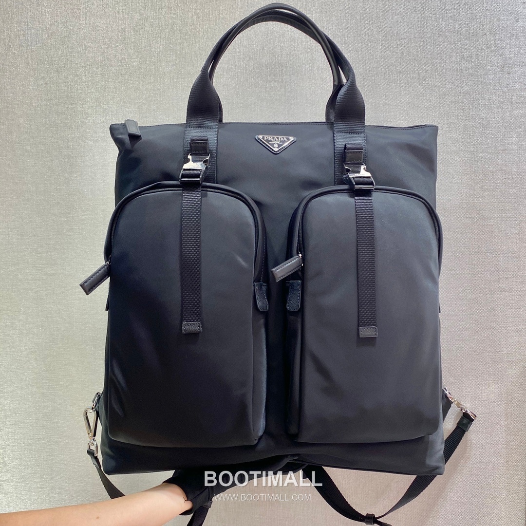 Prada Fabric Tote Backpack with Dual Front Pocket and Adjustable Strap Detail 프라다 패브릭 더블포켓 조절스트랩 토트백 2VG053 40cm 2