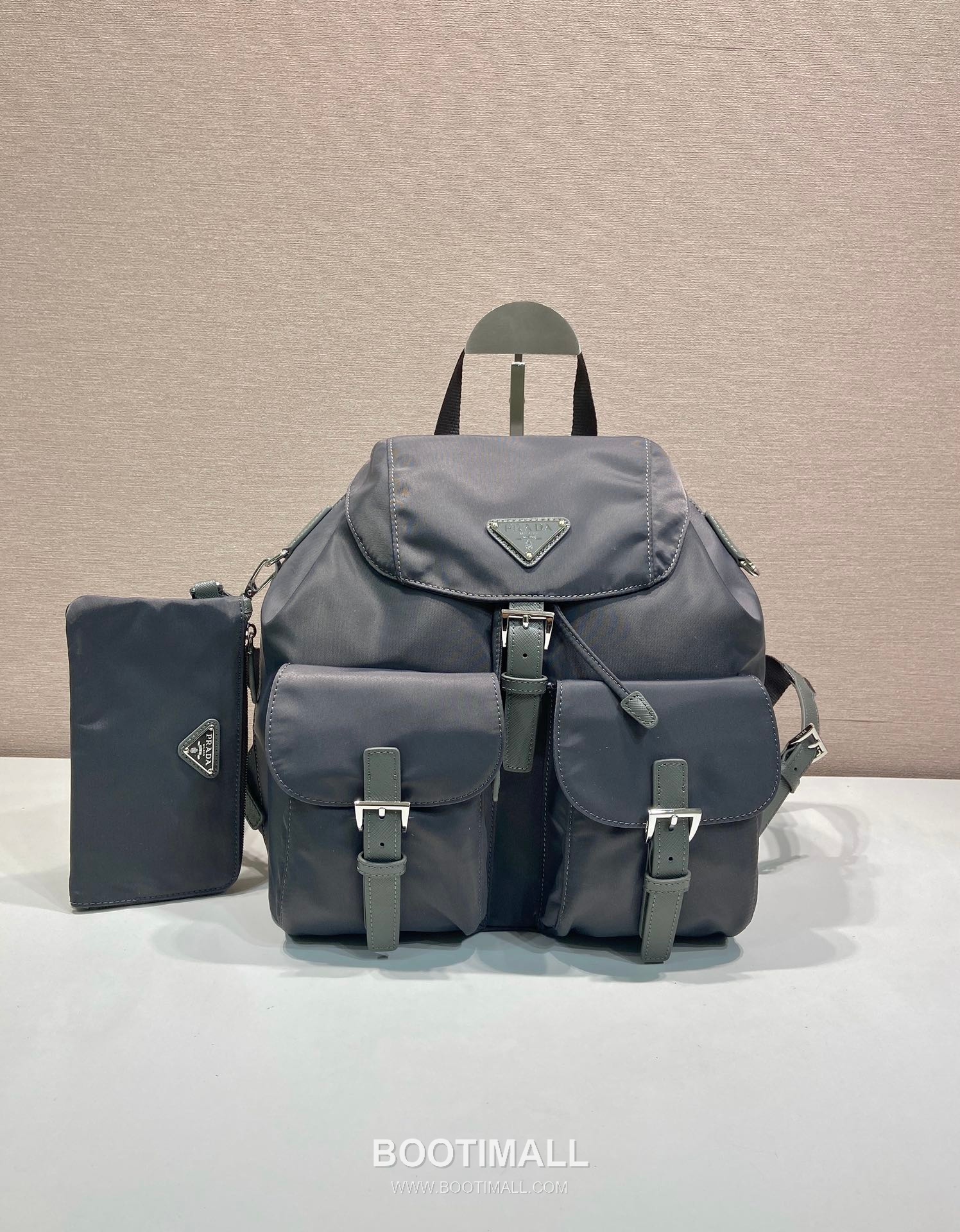 Prada Nylon Backpack with Saffiano Leather Trim and Detachable Pouch Detail 프라다 나일론 사피아노트림 탈부착파우치 백팩 1BZ811 30cm 1